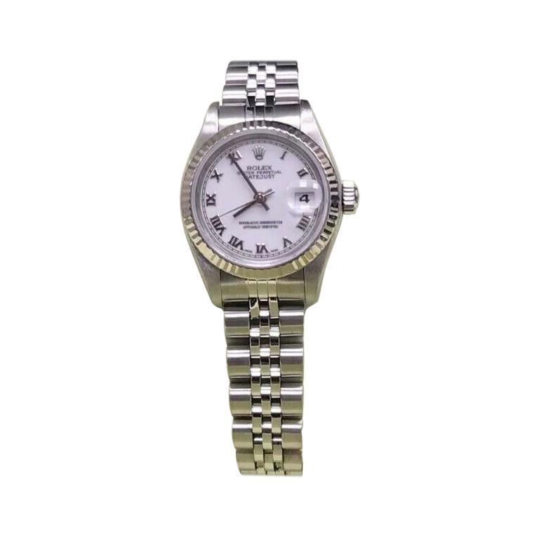 Rolex Ladies Datejust 79174 White Roman Dial 18K & Stainless Steel Box & Papers