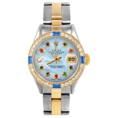 Rolex Ladies Datejust Blue MOP Rainbow Diamond Dial Sapphire Diamond Bezel Watch