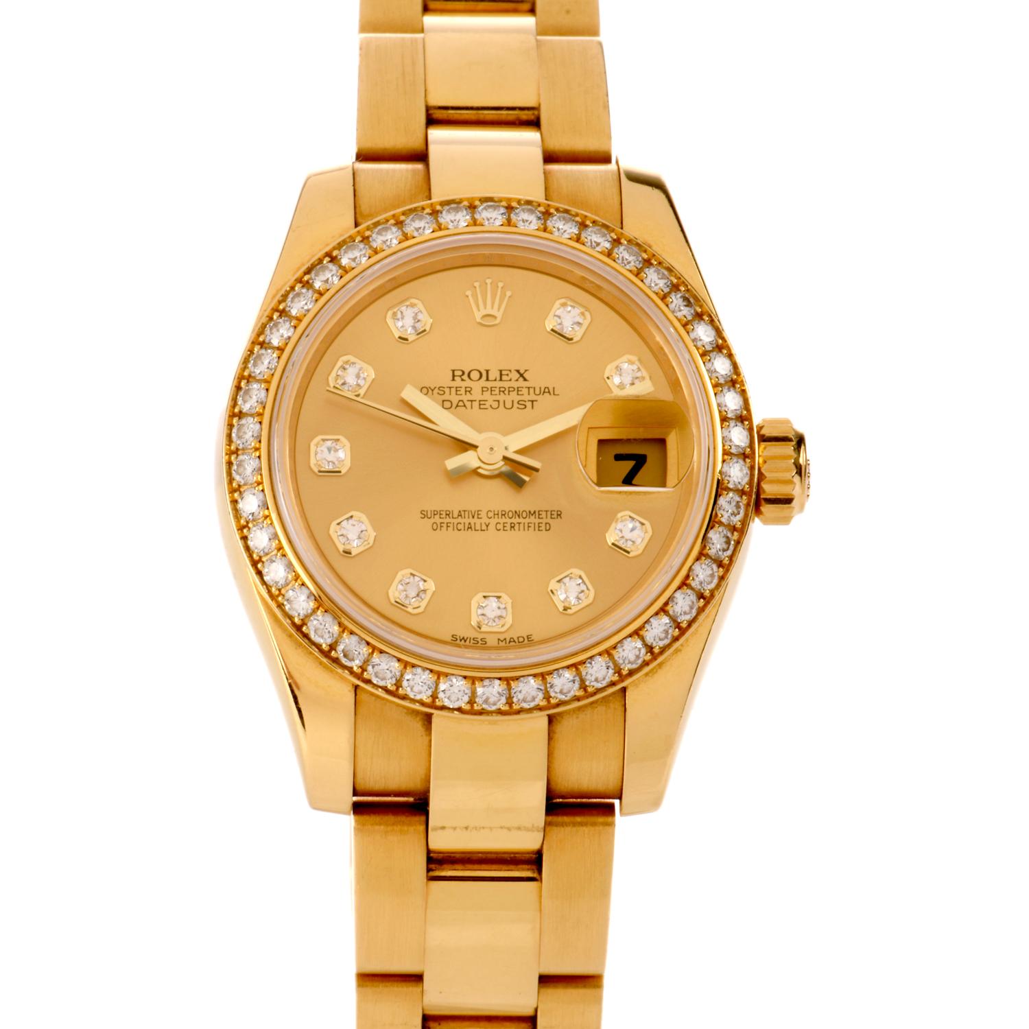 Rolex Ladies-Datejust Diamond Face 18 Karat Gold Watch Ref 179138