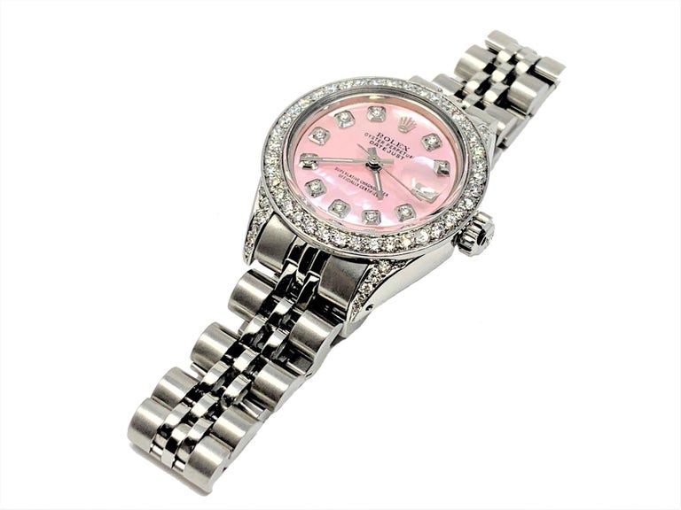 Round Cut Rolex Ladies Datejust Pink MOP Diamond Steel For Sale