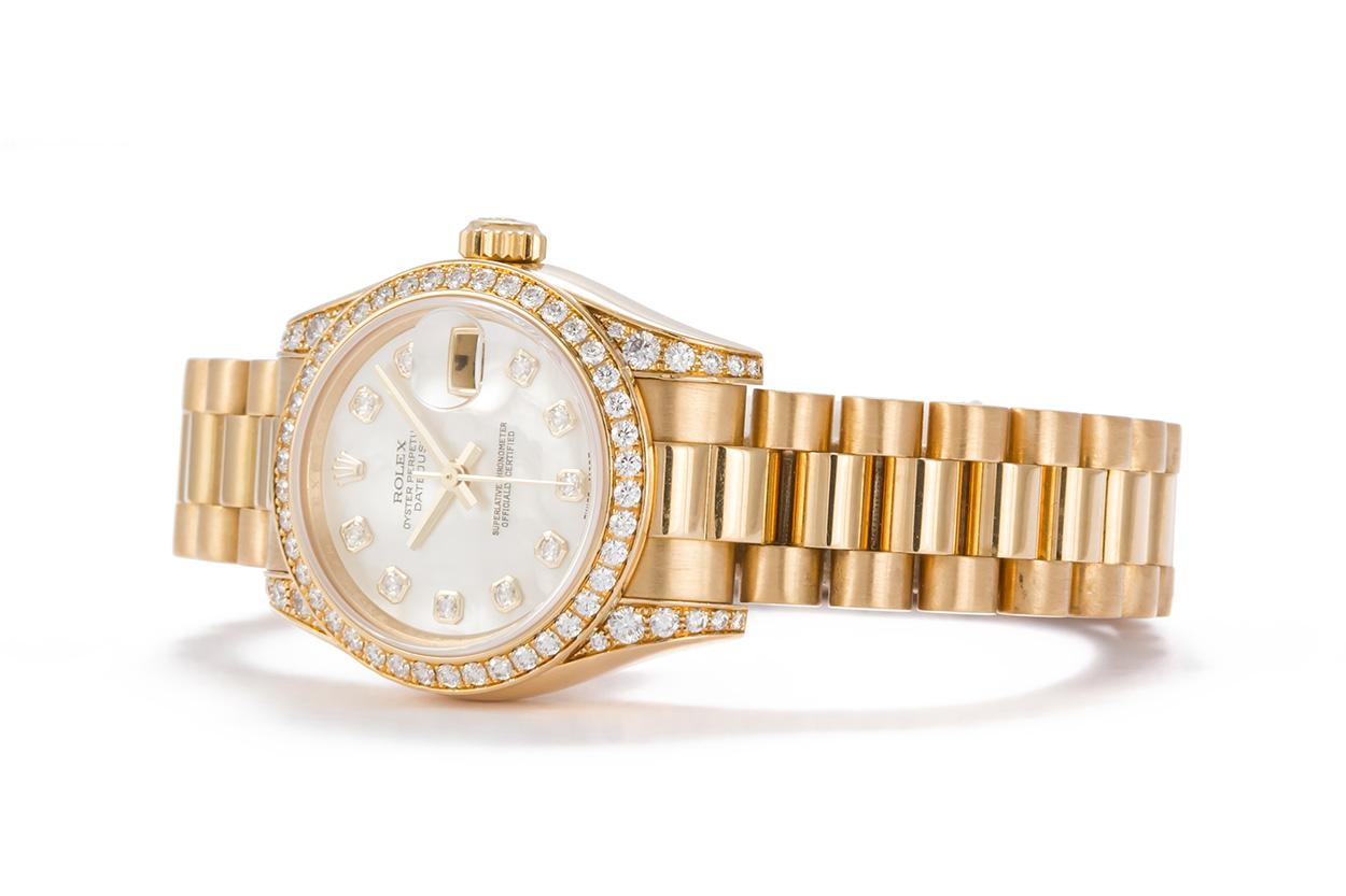 Contemporary Rolex Ladies Datejust President 18k Yellow Gold & All Factory Diamond 179158 MOP