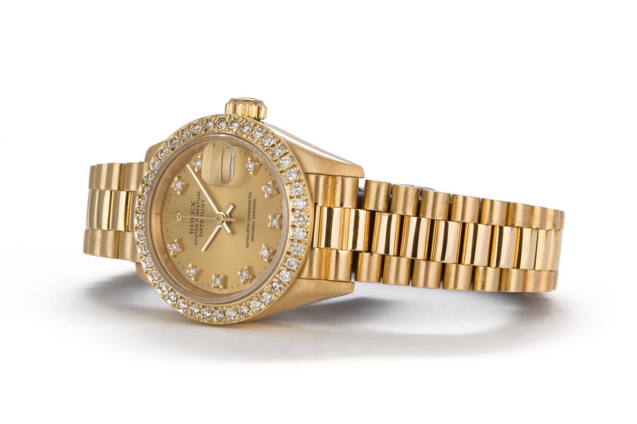 Contemporary Rolex Ladies Datejust President 18 Karat Yellow Gold and Diamond 69178