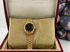 Rolex Ladies Datejust President 6917 Black Tapestry Dial Bark 18K Yellow Gold