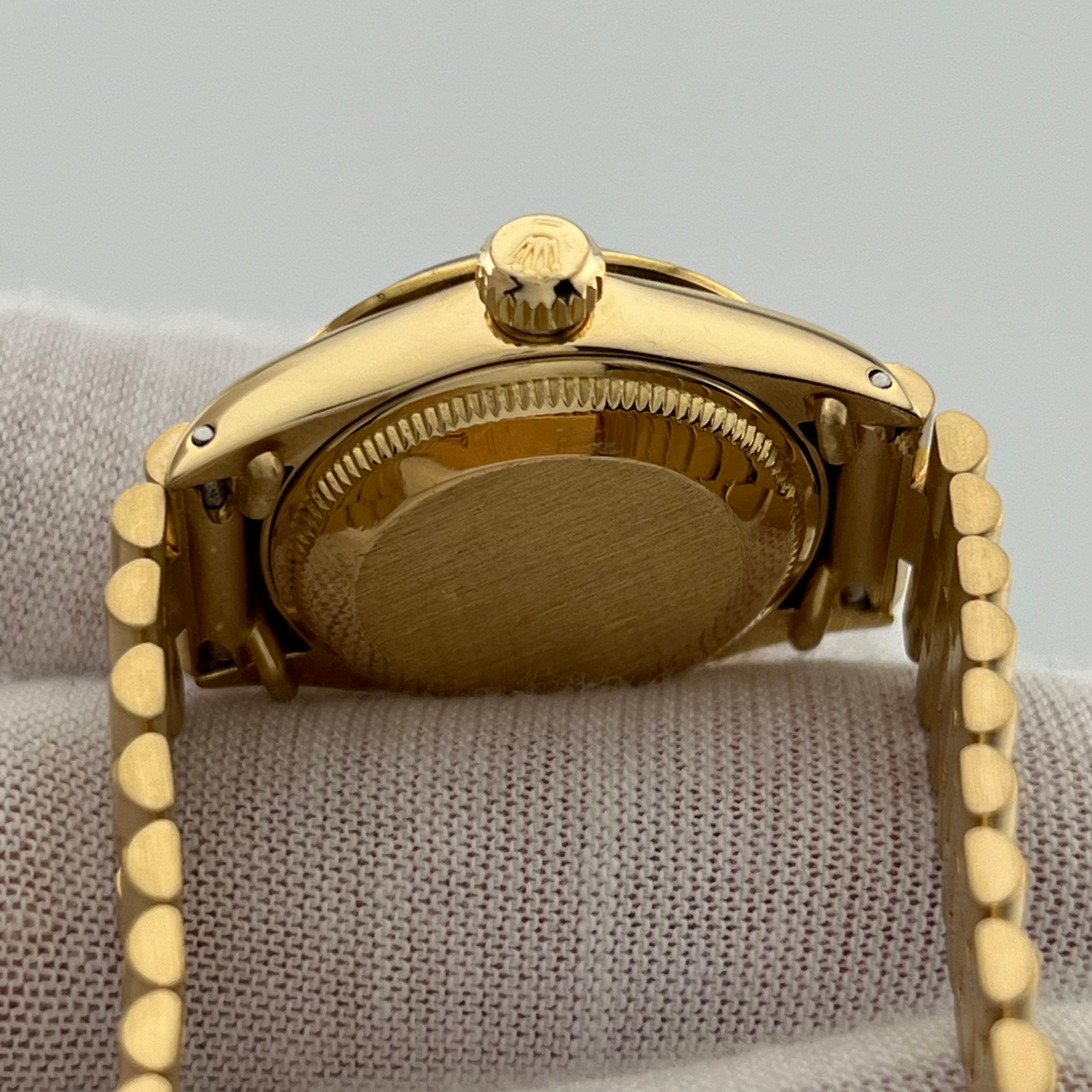 Rolex Ladies Datejust President 6917 Black Tapestry Dial Bark 18K Yellow Gold For Sale 4