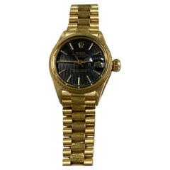 Rolex Señoras Datejust President 6917 Esfera Tapiz Negro Ladrillo Oro Amarillo 18K