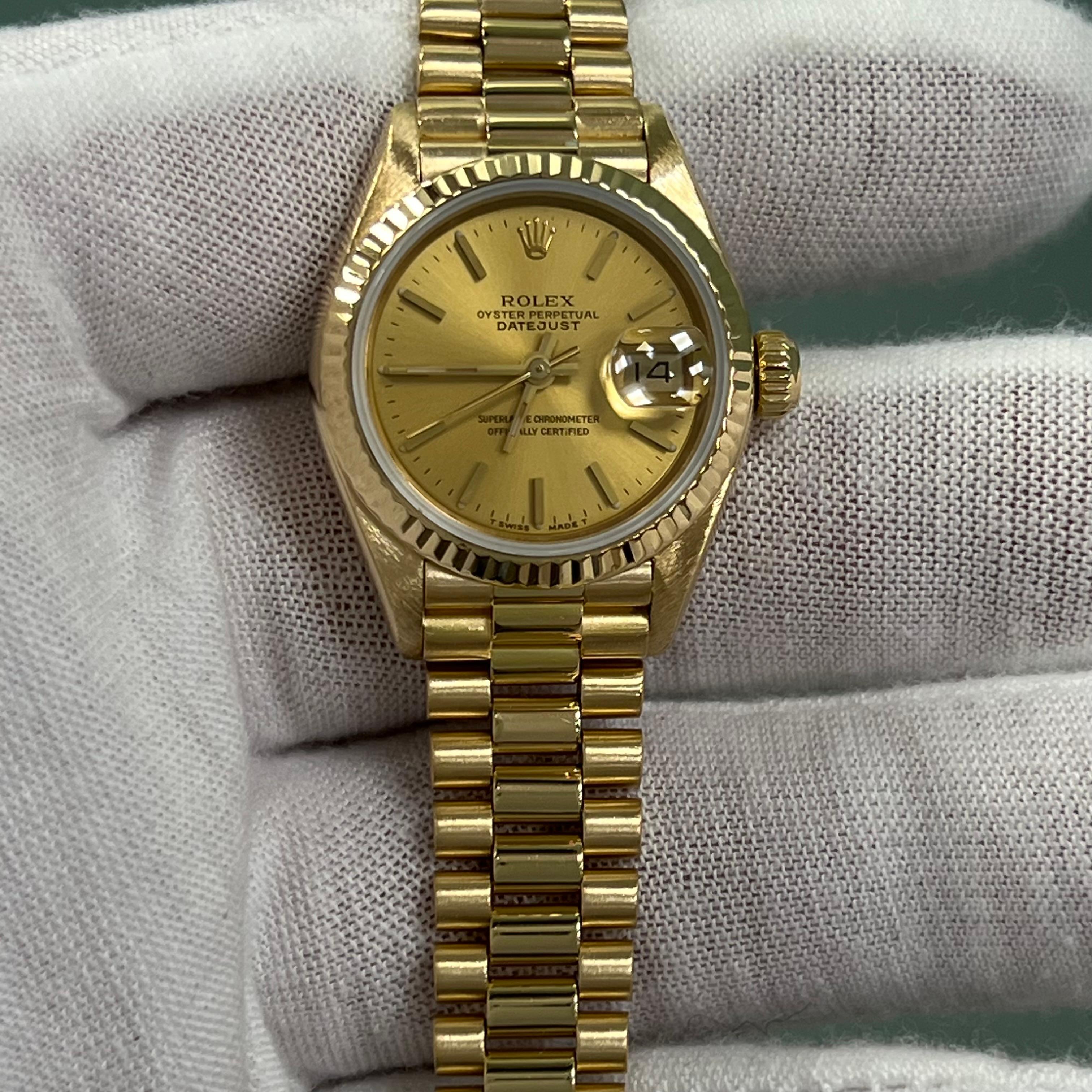 Rolex Ladies Datejust President 69178 Champagne Dial 18K Yellow Gold 26mm For Sale 6