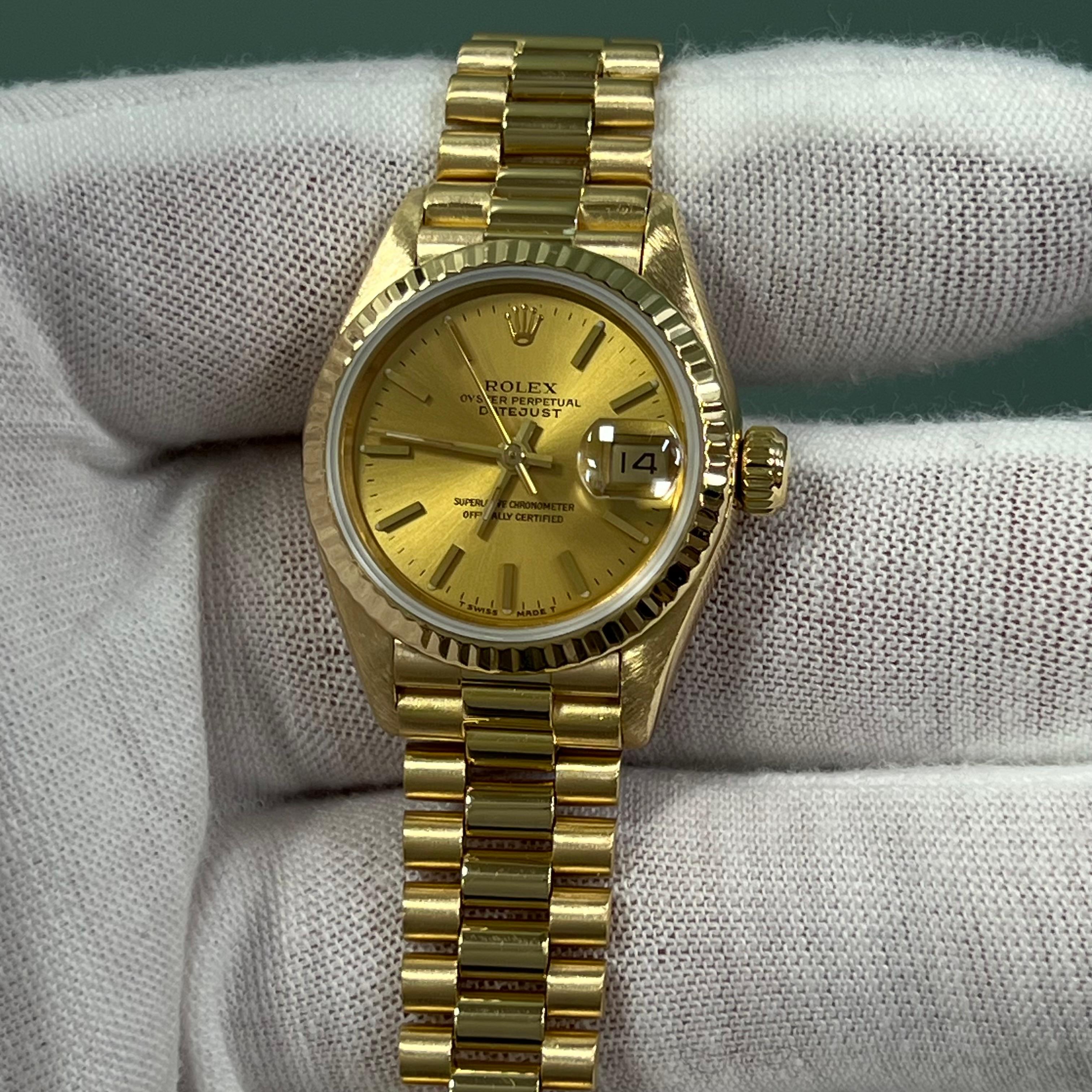 Rolex Ladies Datejust President 69178 Champagne Dial 18K Yellow Gold 26mm For Sale 7