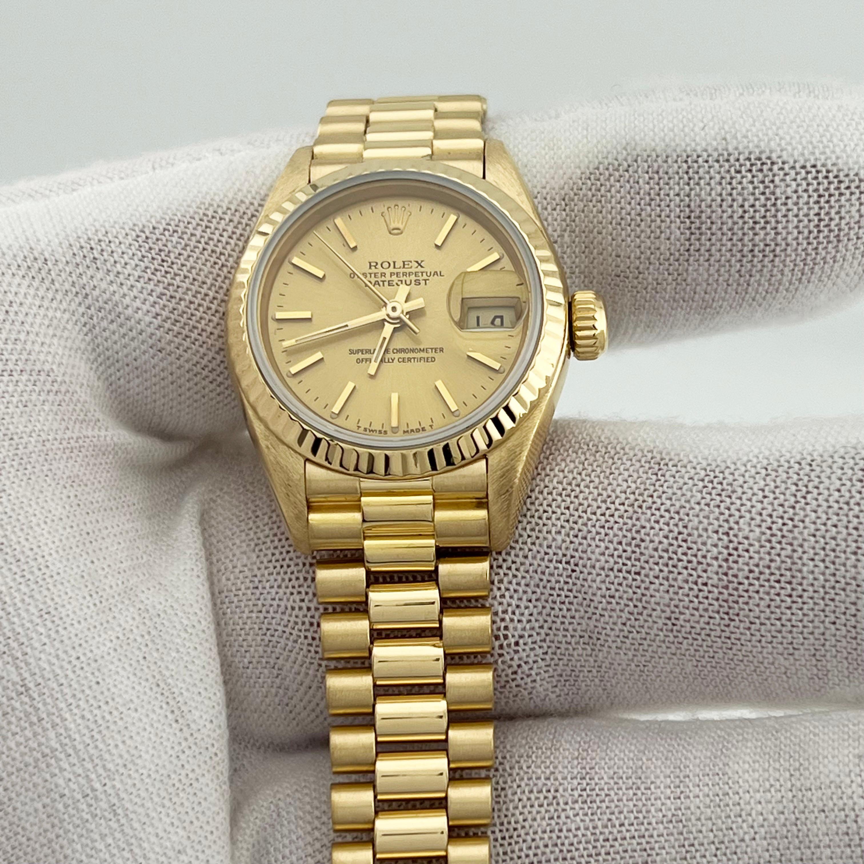 Women's Rolex Ladies Datejust President 69178 Champagne Dial 18K Yellow Gold 26mm For Sale