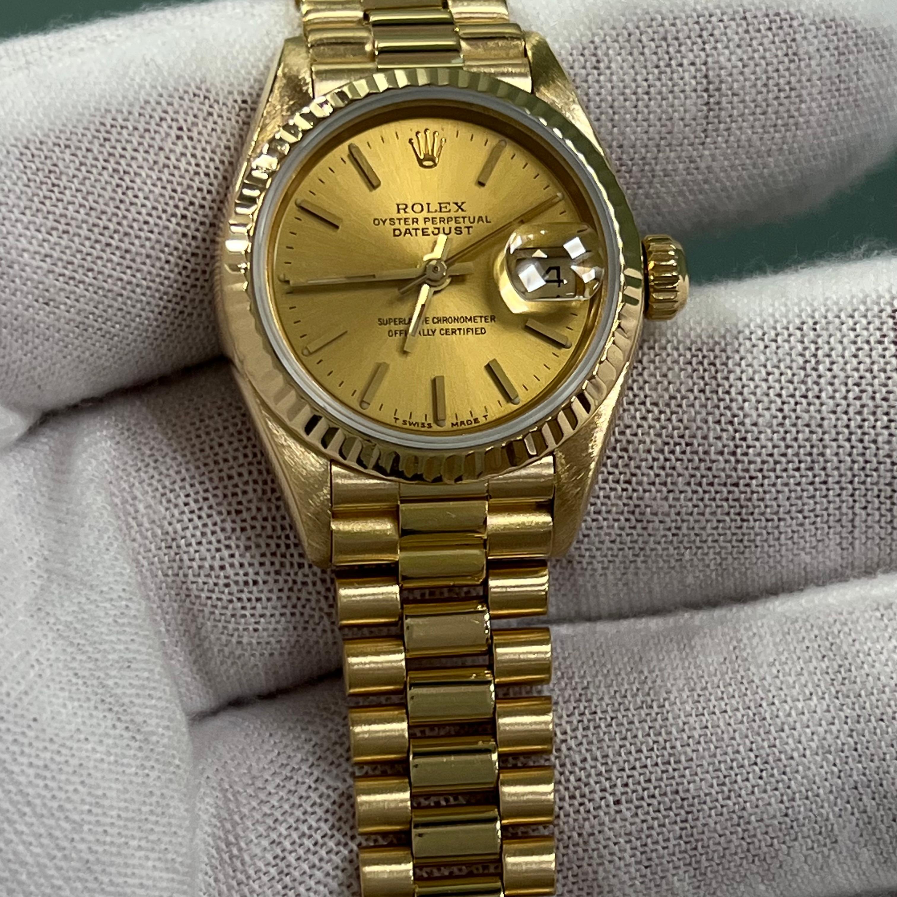 Rolex Ladies Datejust President 69178 Champagne Dial 18K Yellow Gold 26mm For Sale 5
