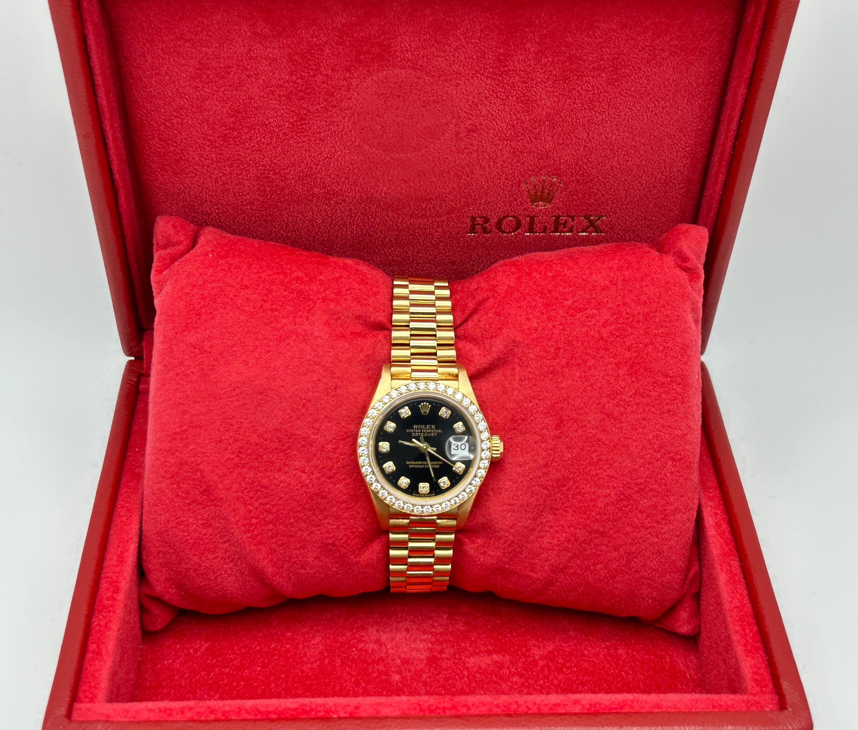 Rolex Damen Datejust Präsident 69178 Fabrik schwarz Diamant-Zifferblatt 18K Gelbgold (Rundschliff) im Angebot