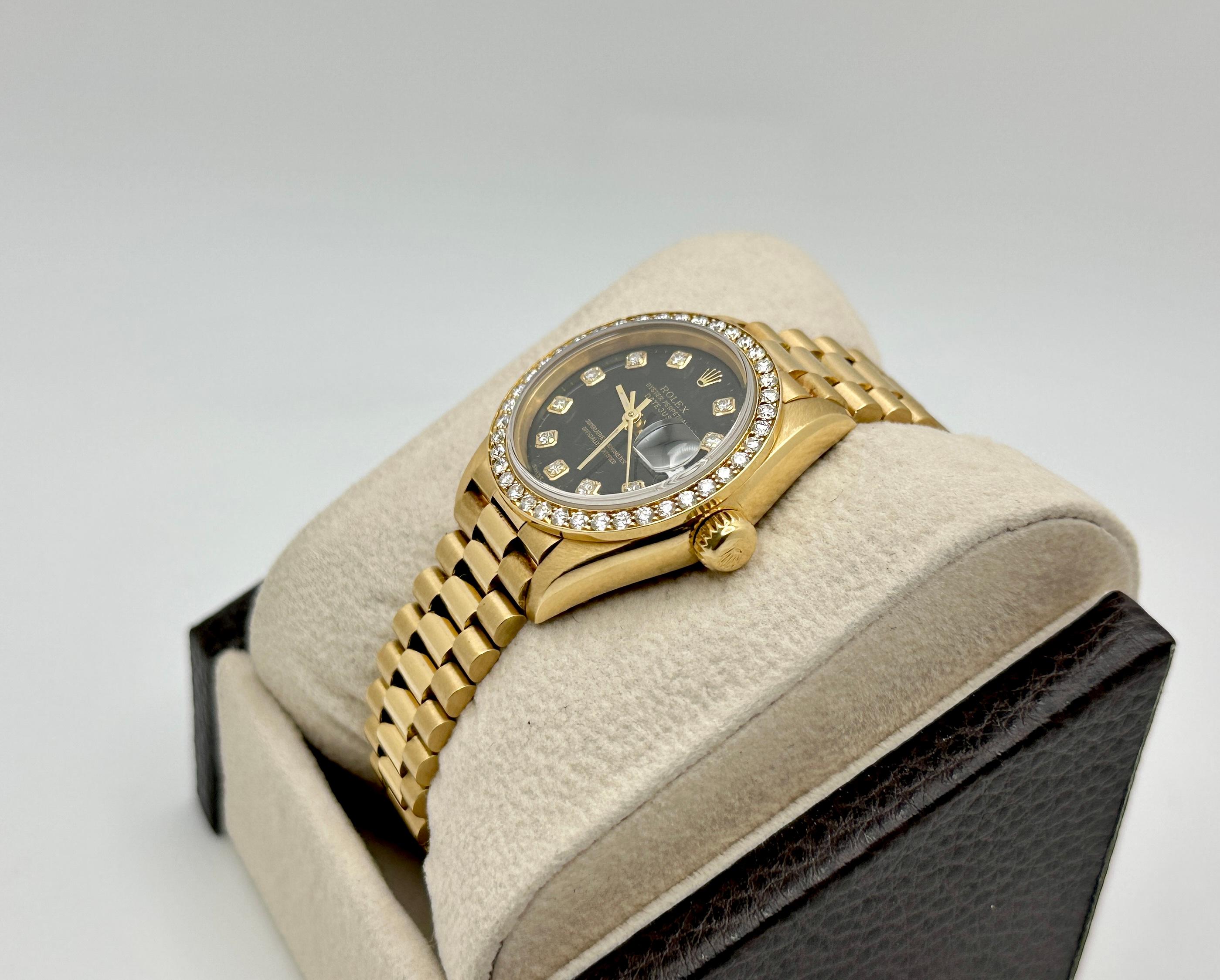 Rolex Damen Datejust Präsident 69178 Fabrik schwarz Diamant-Zifferblatt 18K Gelbgold im Angebot 1