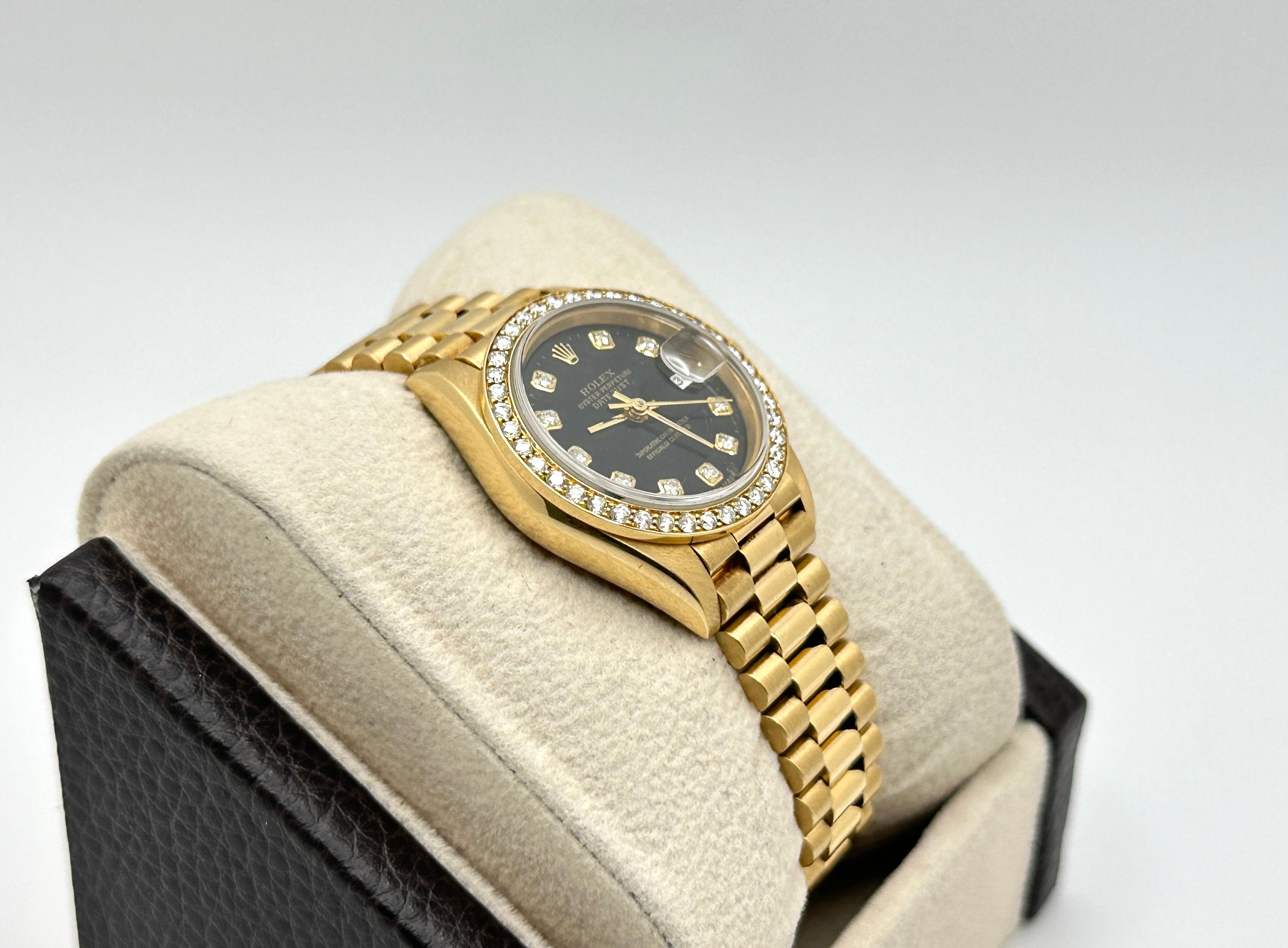 Rolex Damen Datejust Präsident 69178 Fabrik schwarz Diamant-Zifferblatt 18K Gelbgold im Angebot 2