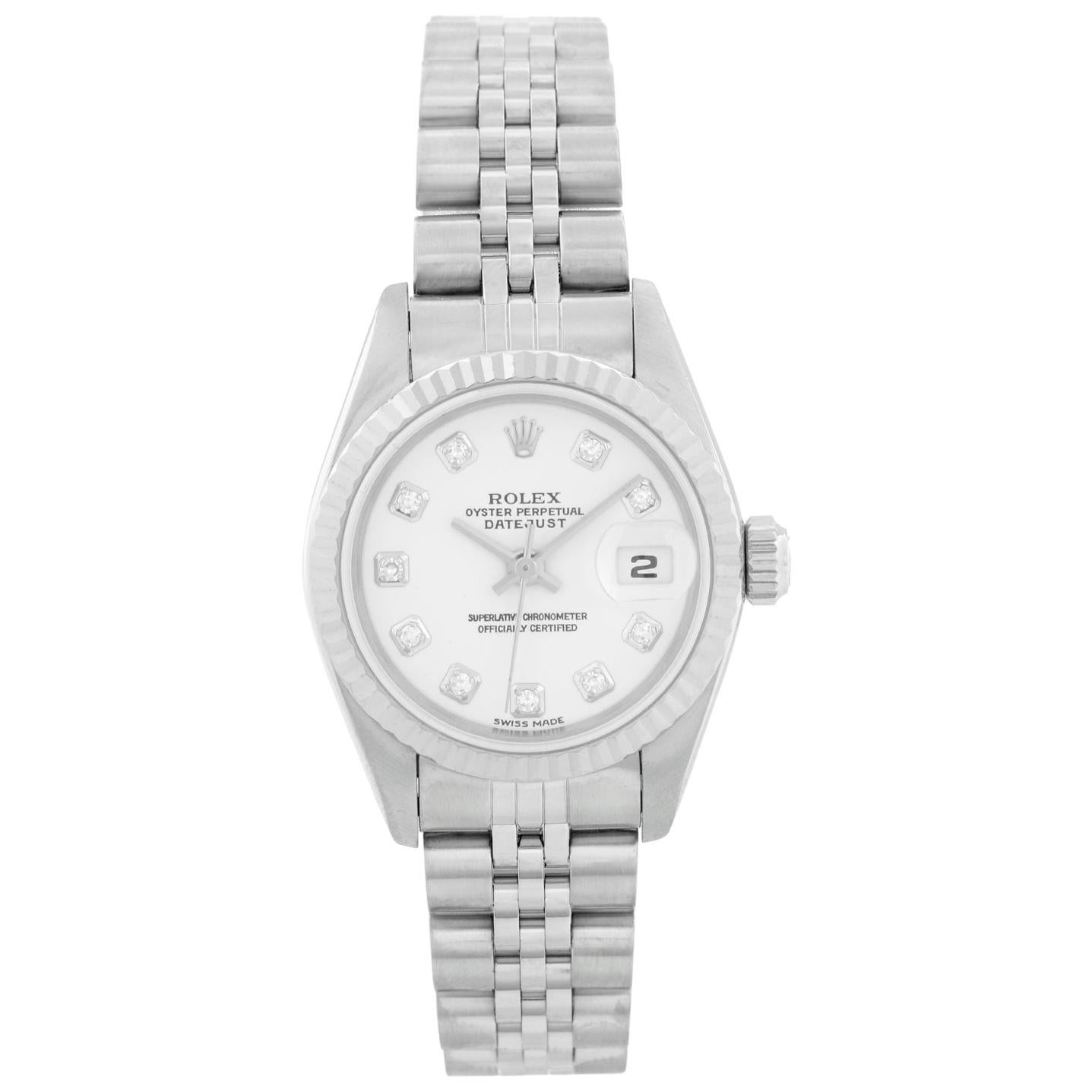 Rolex Ladies Datejust Stainless Steel Watch White Dial 79174