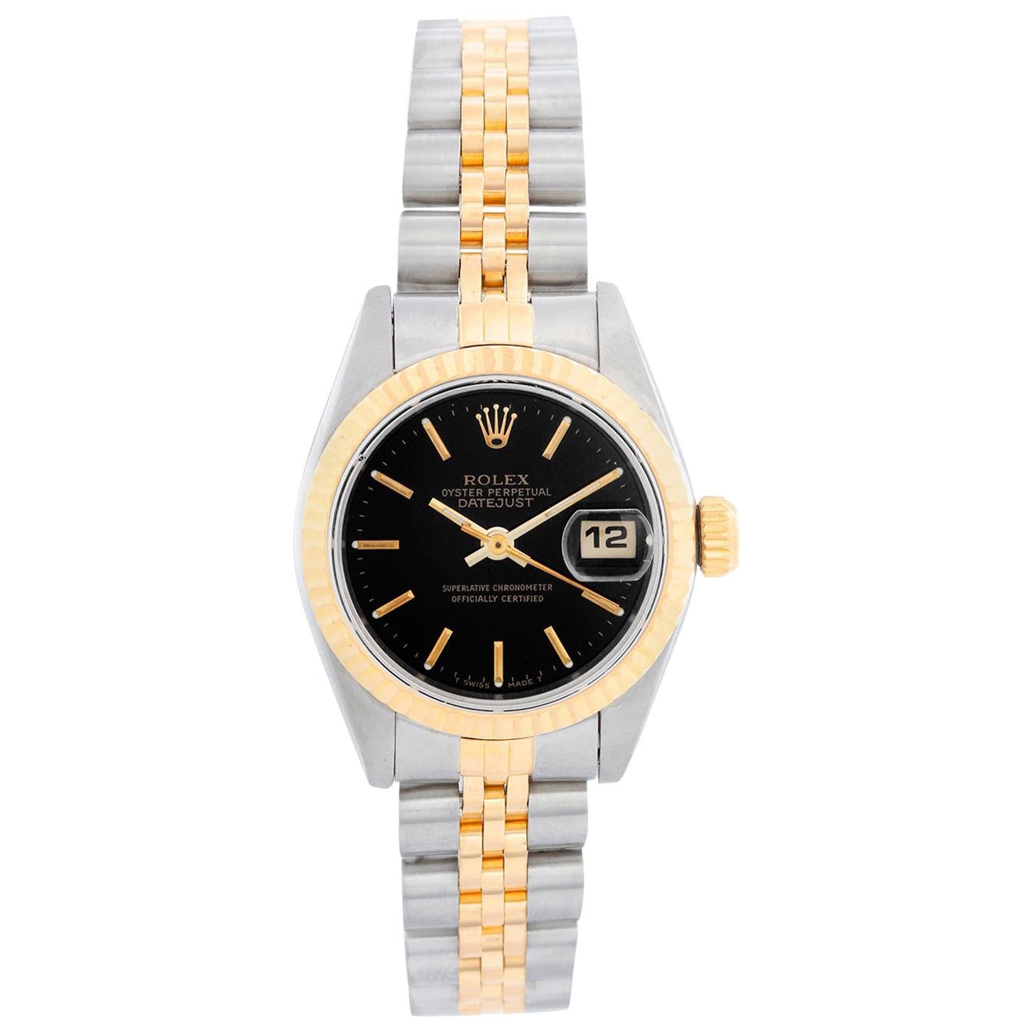 Rolex Damen Datejust Stahl und Gold Uhr 69173 Schwarzes Zifferblatt