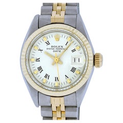 Rolex Ladies Datejust Steel and Yellow Gold White Roman Watch Jubilee Band