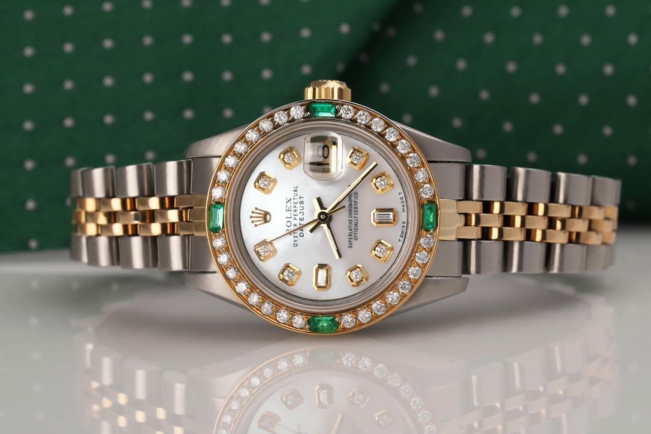 Women's Rolex Ladies Datejust Vintage Diamond Bezel Two Tone White MOP Watch For Sale