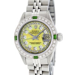 Rolex Ladies Datejust Watch Steel/18 Karat Gold Yellow MOP Diamond Dial Emerald
