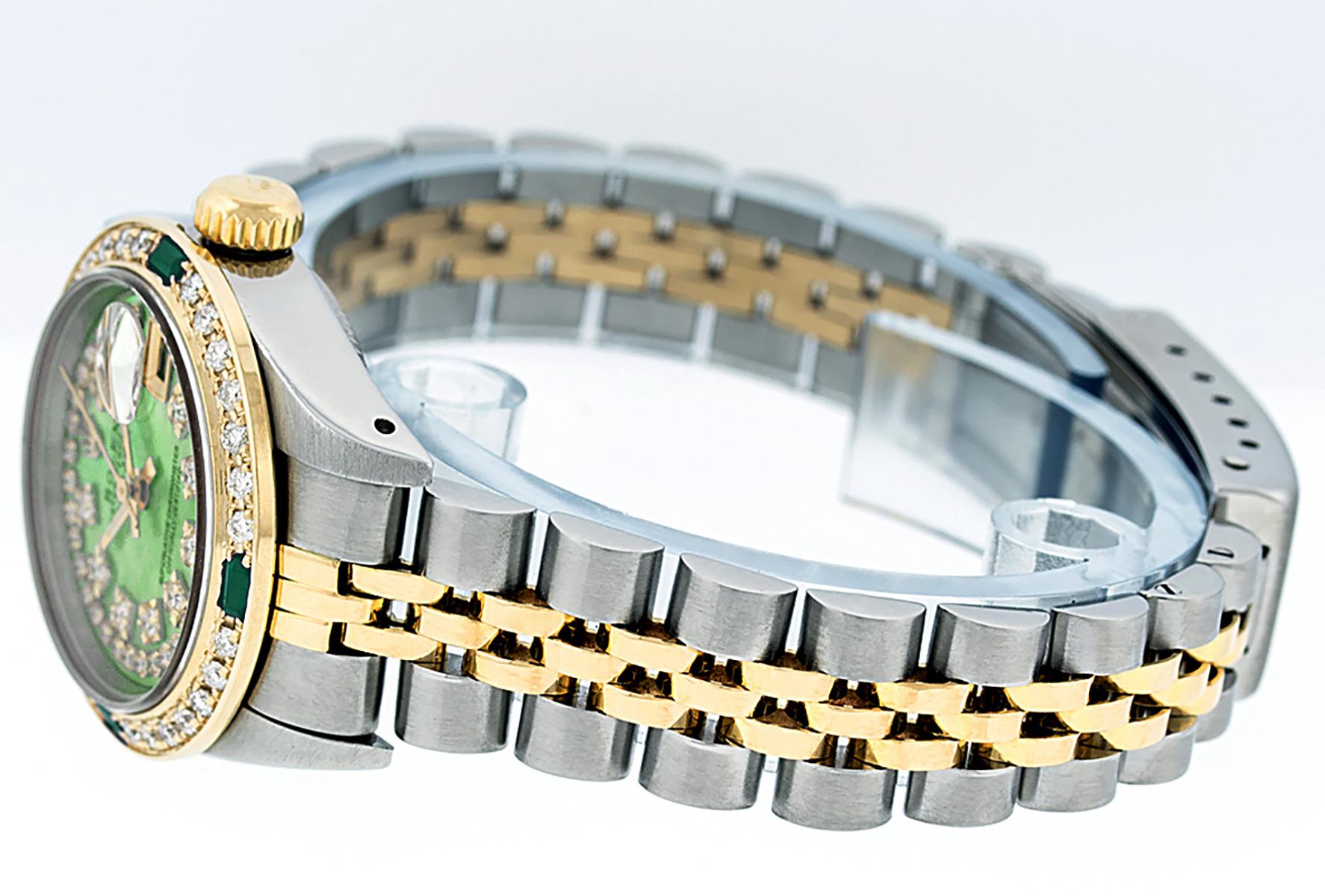 Women's Rolex Ladies Datejust Watch Steel/18K Yellow Gold Green MOP Diamond Dial Emerald