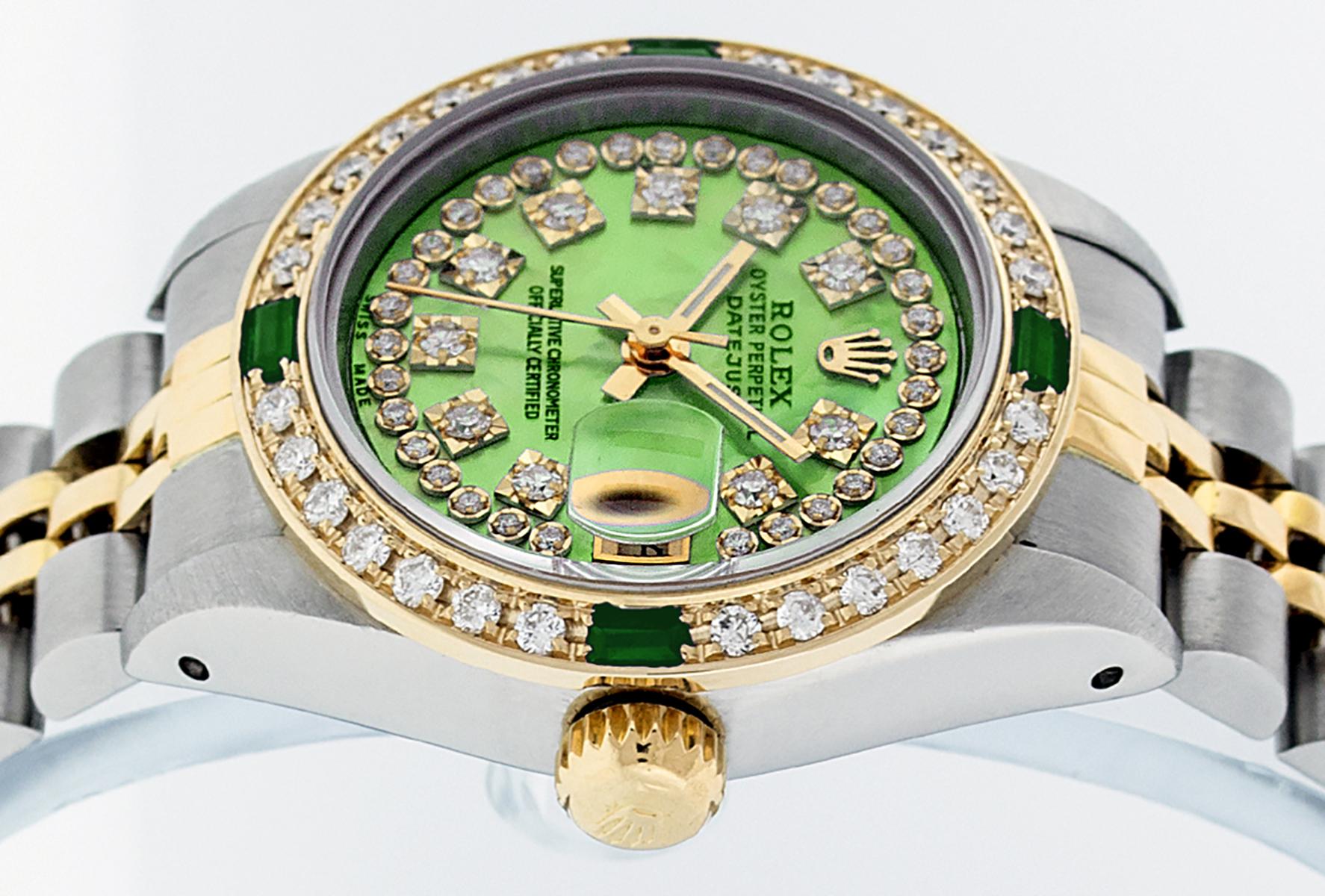 Rolex Ladies Datejust Watch Steel/18K Yellow Gold Green MOP Diamond Dial Emerald 1