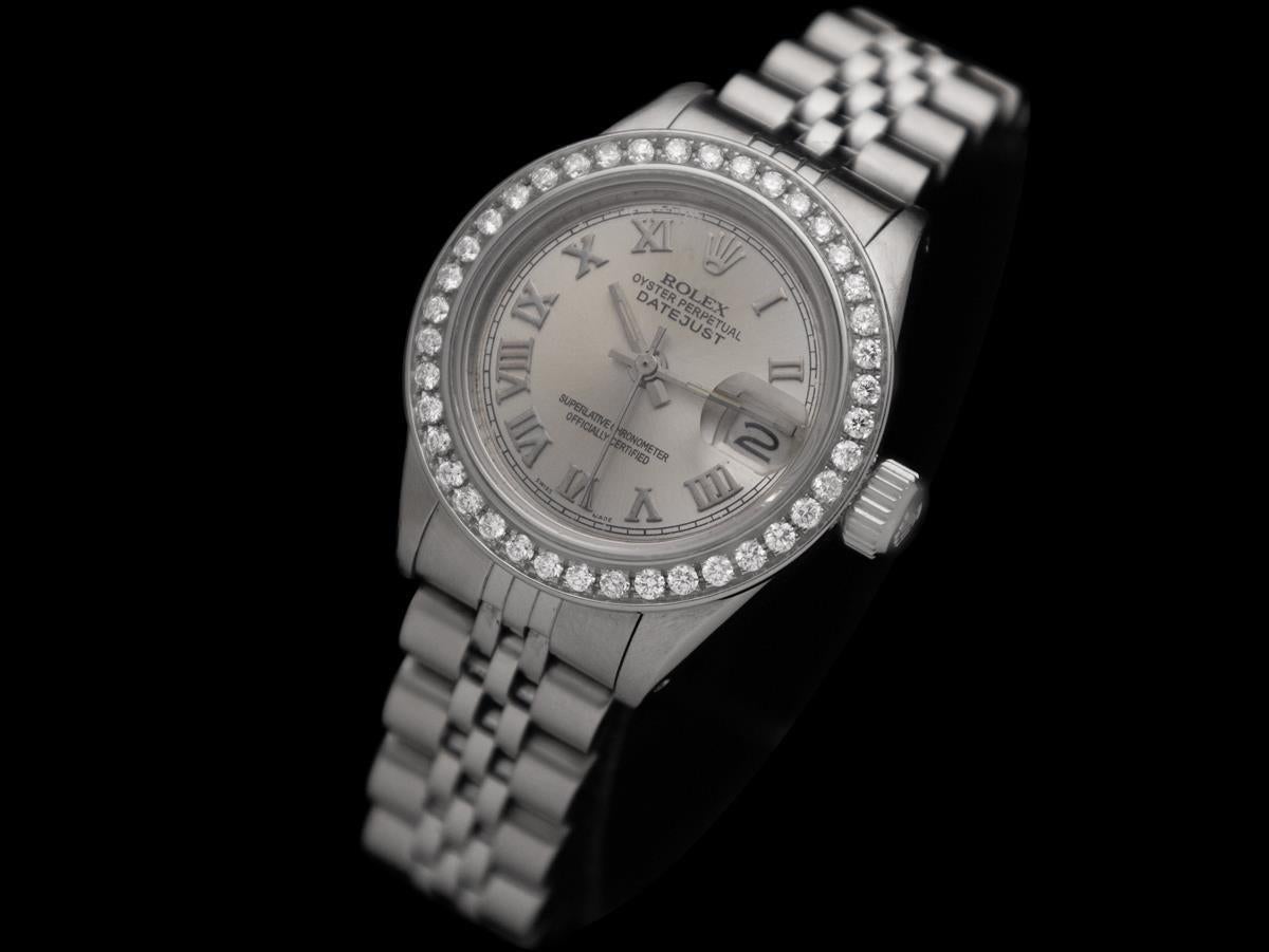 Rolex Ladies Datejust Watch with Full Servicing - Stainless Steel & Diamonds In Good Condition For Sale In Suwanee, GA