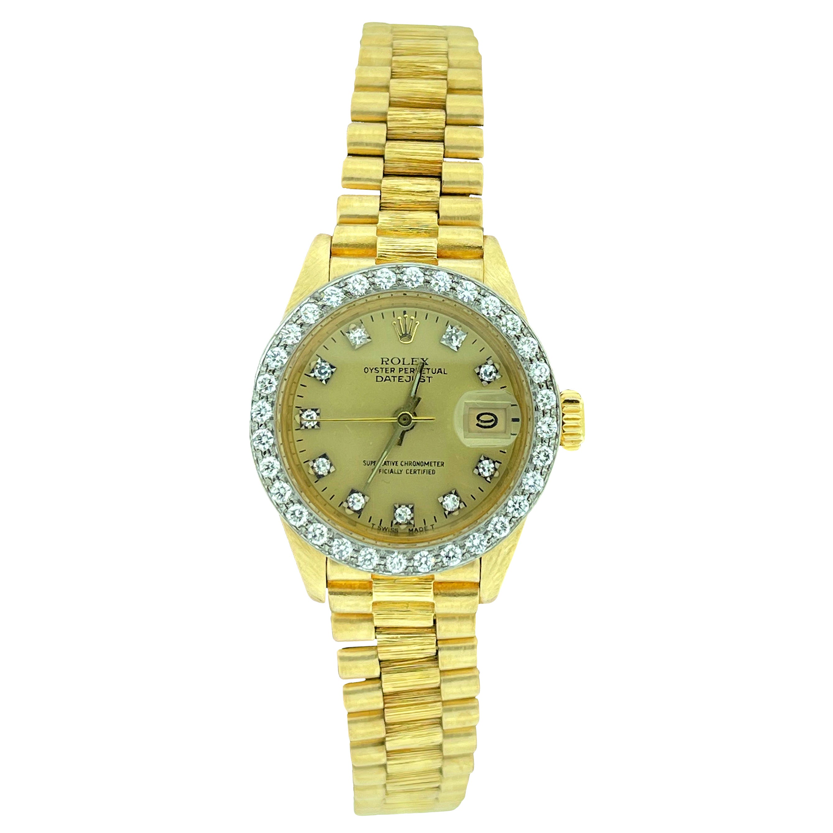 Rolex Ladies Diamond Dial Bezel 18K Day Date President For Sale