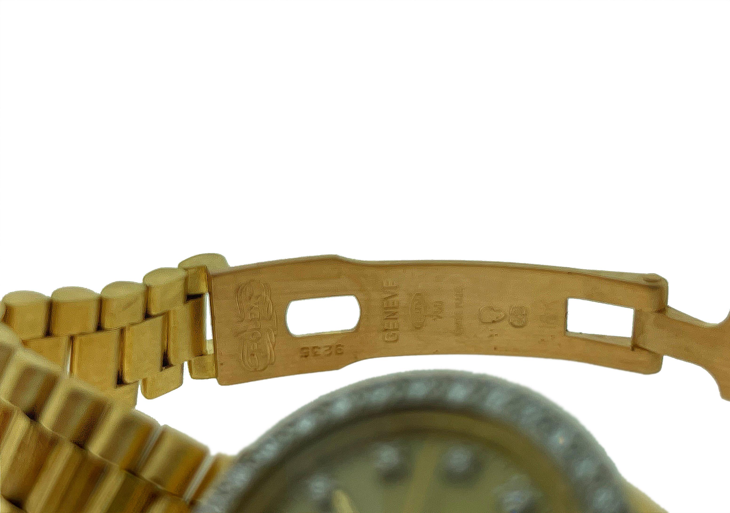 Modern Rolex Ladies Diamond Dial Bezel 18K Day Date President For Sale