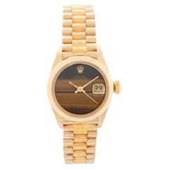 Rolex Ladies Extremely Rare Gold Tiger Eye Dial Bark President Watch 6927