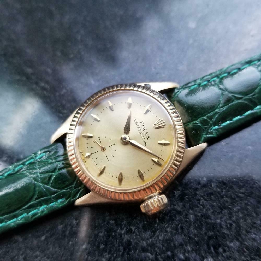 Retro Rolex Ladies Luxurious 18k Gold Oyster Perpetual 6509 Automatic c.1950s LV865GRN