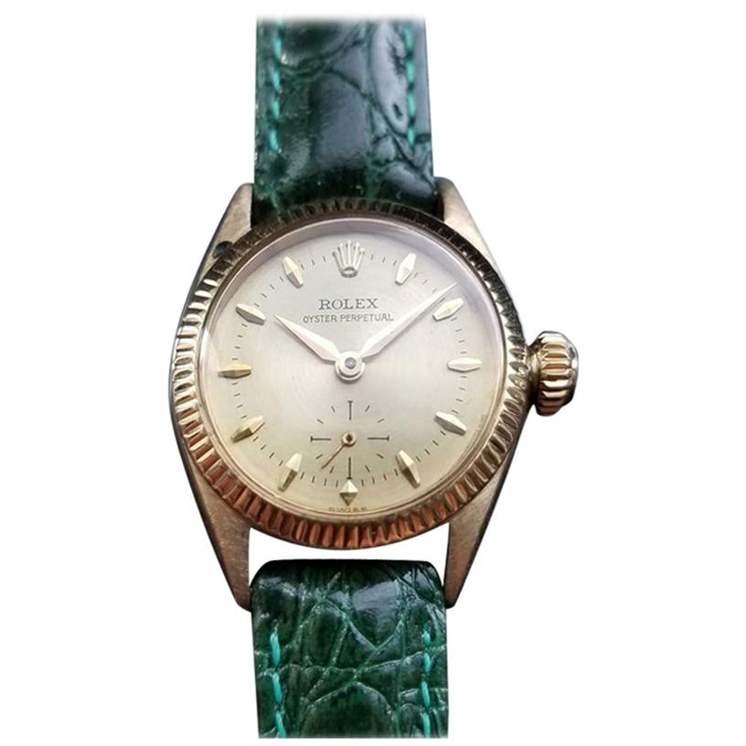 Rolex Ladies Luxurious 18k Gold Oyster Perpetual 6509 Automatic c.1950s LV865GRN