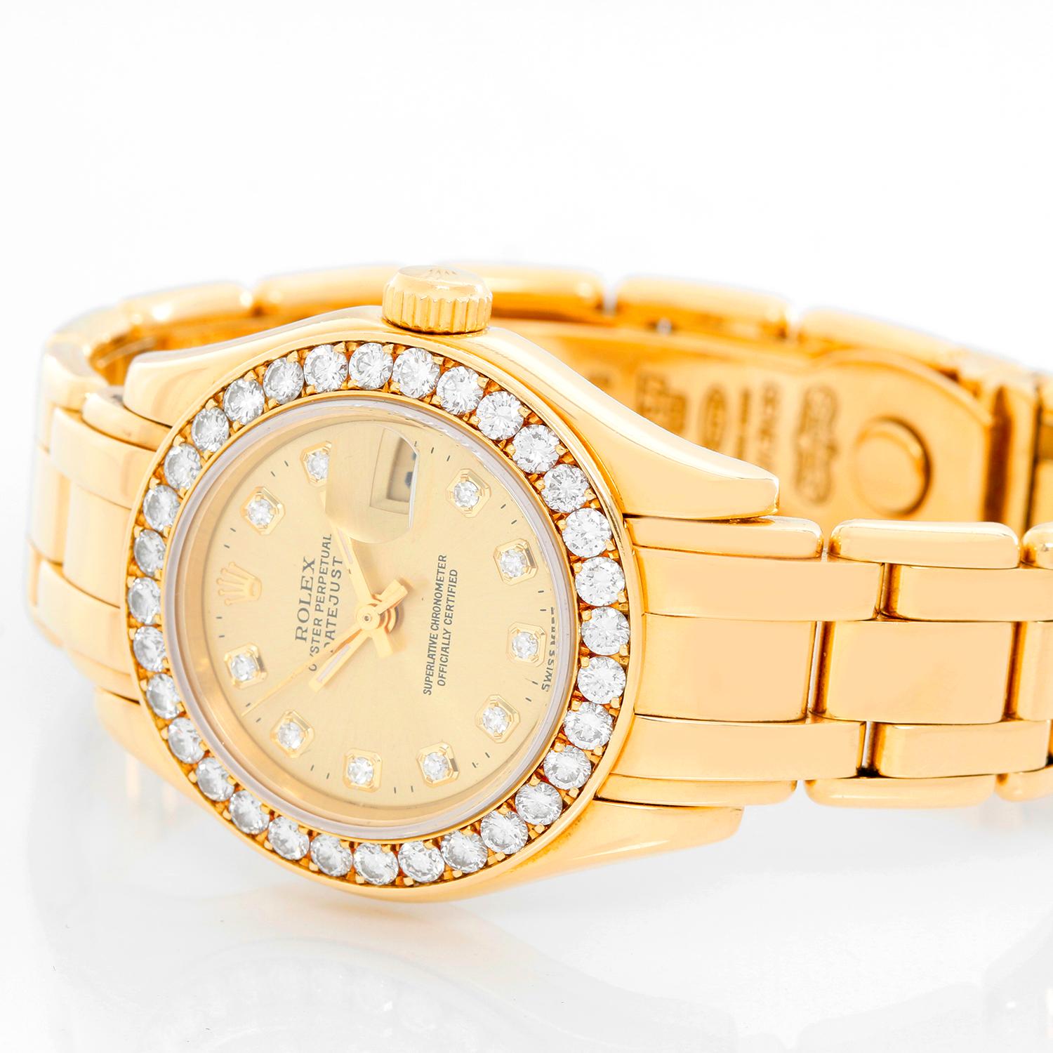 Rolex Ladies Masterpiece/Pearlmaster Gold Diamond Watch 69298 In Excellent Condition In Dallas, TX