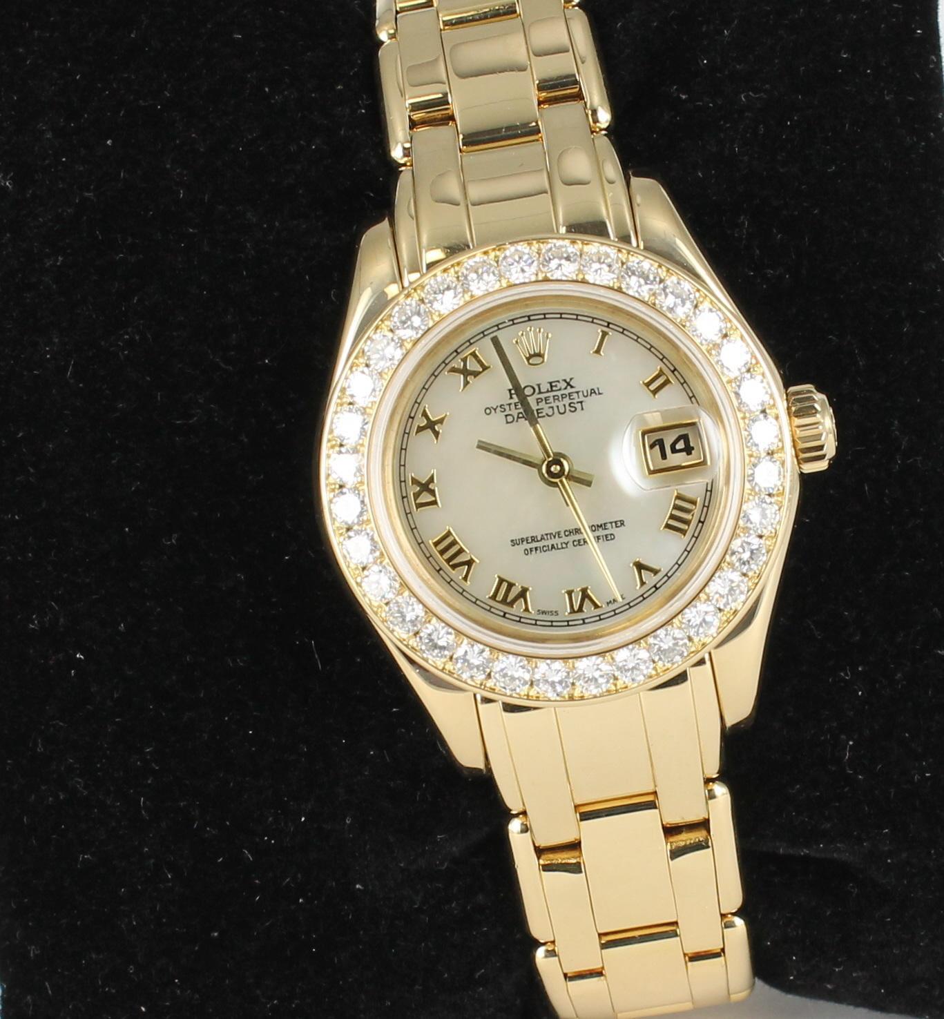 Women's or Men's Rolex Ladies Masterpiece/Pearlmaster Gold Diamond Watch 69298 in 18 Karat