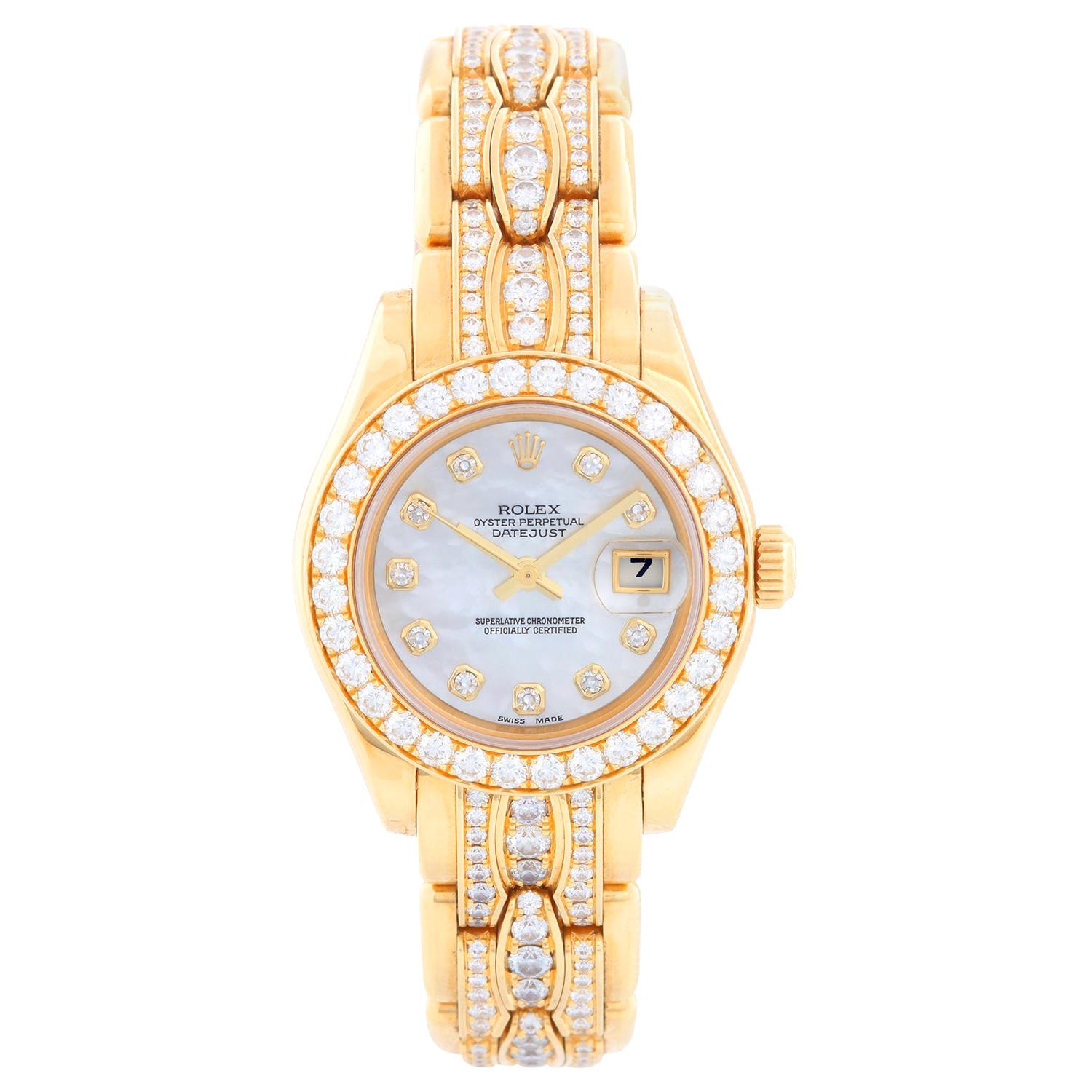 Rolex Ladies Masterpiece/Pearlmaster Gold Mother of Pearl Diamond Watch 80298/ 6