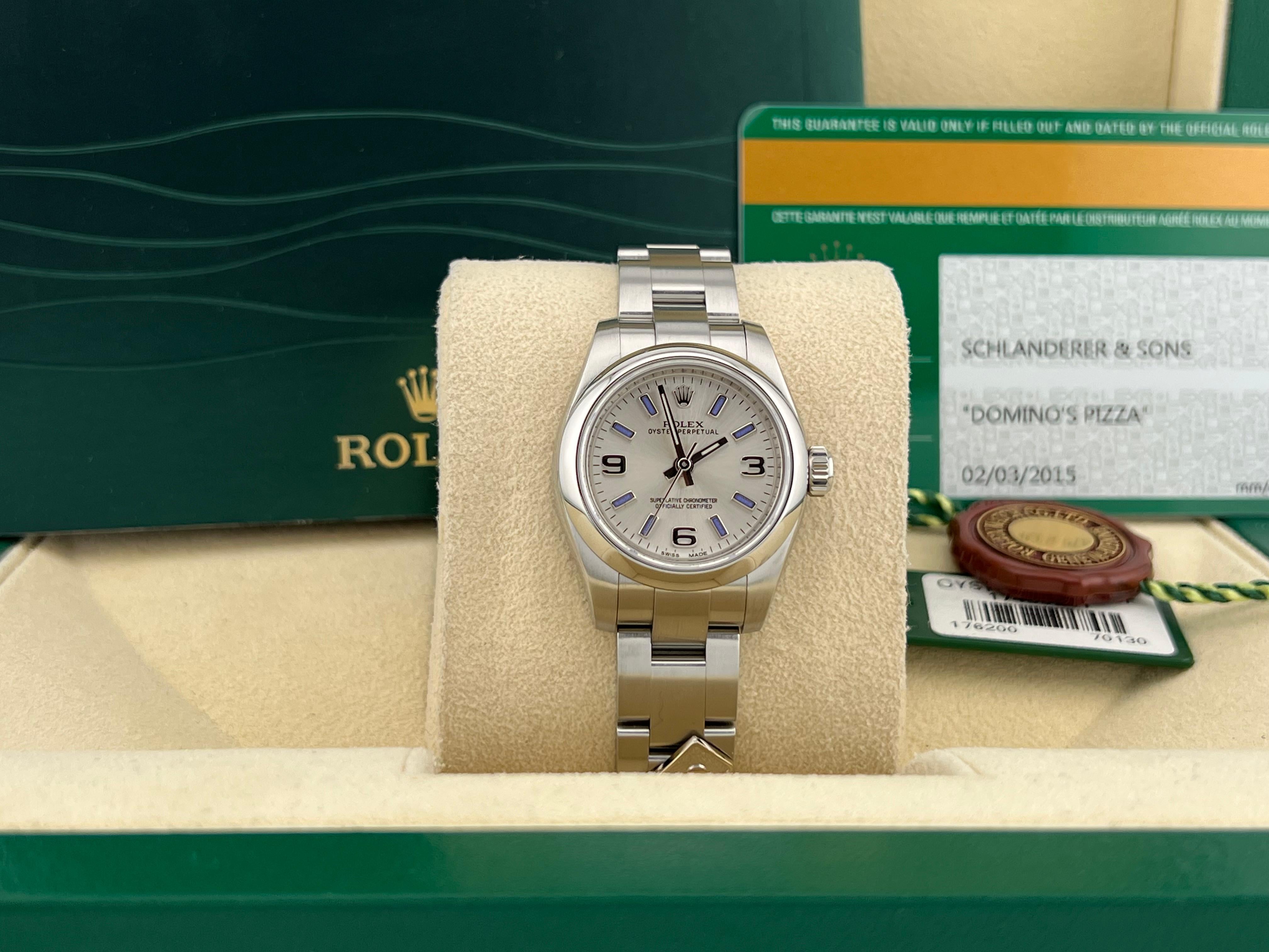 Men's Rolex Ladies Oyster Perpetual 176200 Dominos Stainless Steel Box Papers