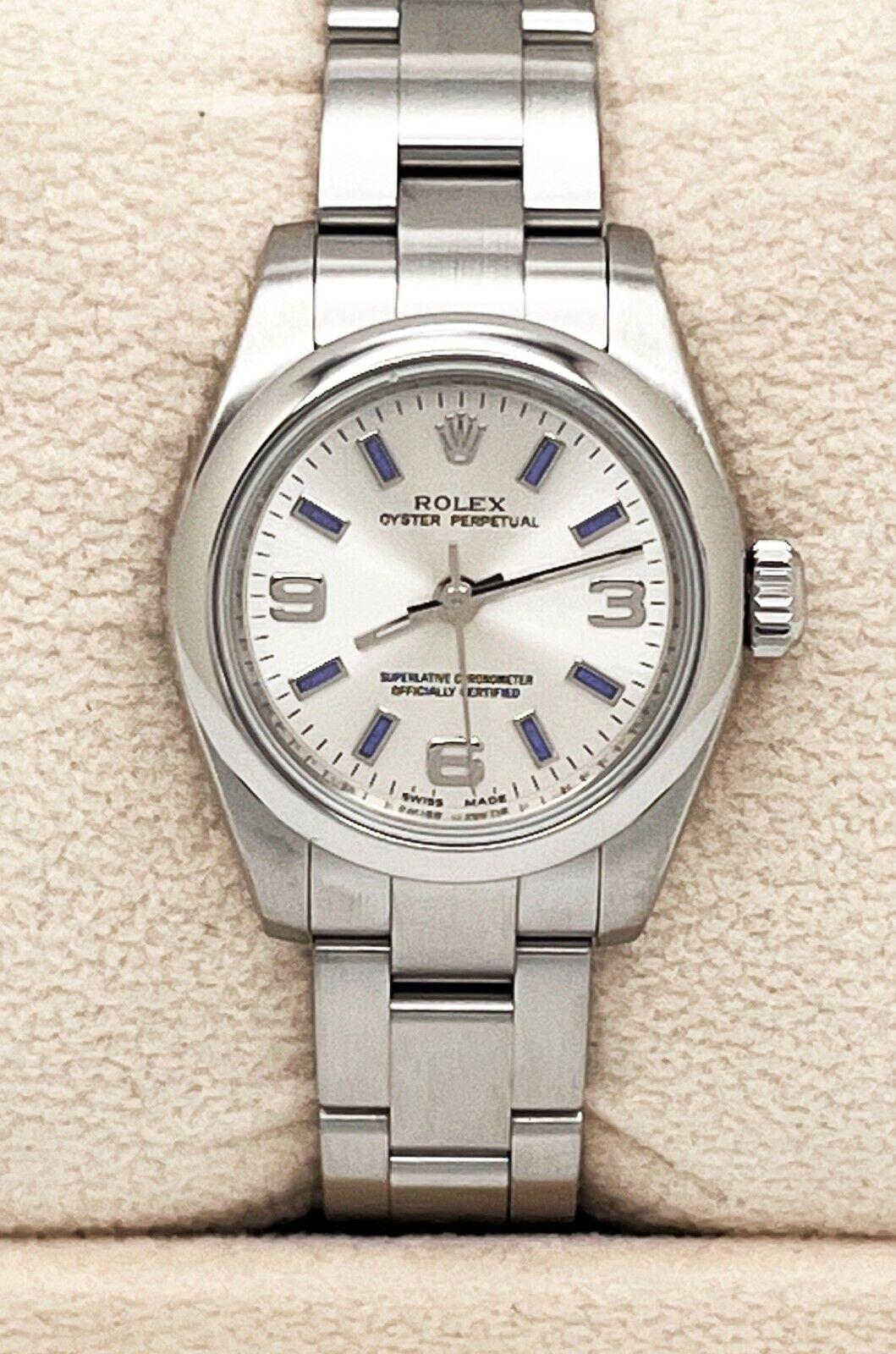 Rolex Ladies Oyster Perpetual 176200 Silver Dial Blue Markers Stainless Steel 2