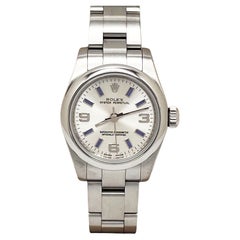 Rolex Ladies Oyster Perpetual 176200 Silver Dial Blue Markers Stainless Steel