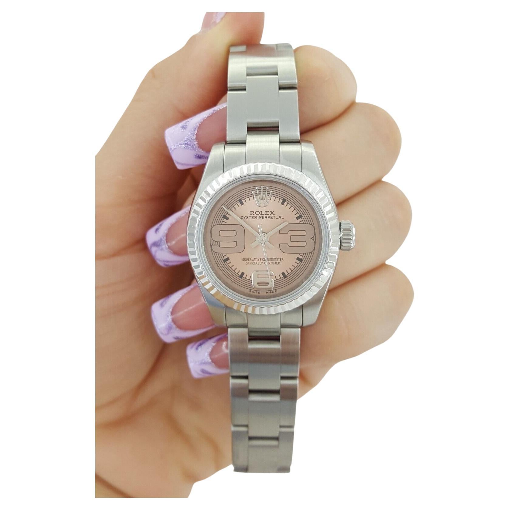 Contemporary Rolex Ladies Oyster Perpetual 176234 Pink Arabic Maxi Dial 26 mm Box Card For Sale