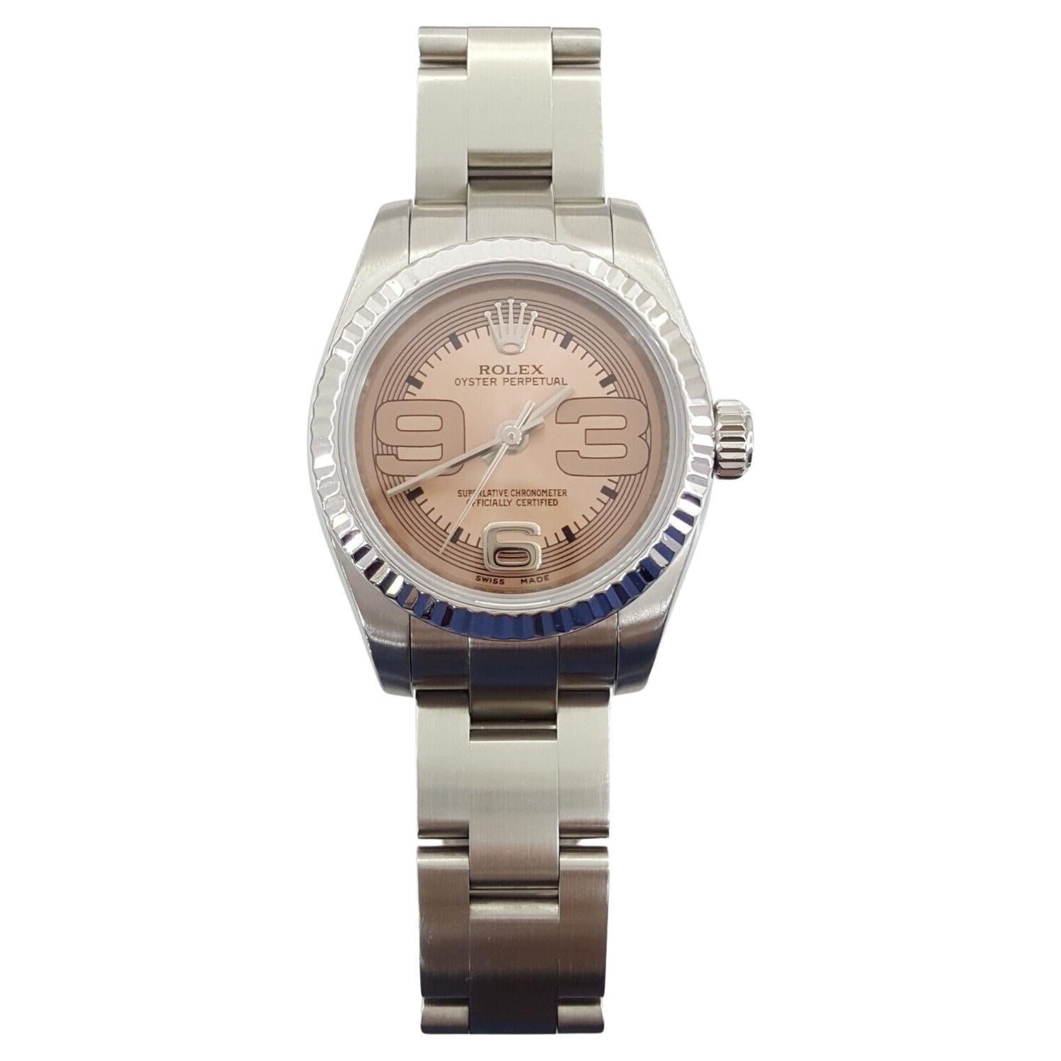 Rolex Damen Oyster Perpetual 176234 Rosa Arabic Maxi Zifferblatt 26 mm Box Card im Zustand „Hervorragend“ in Chicago, IL