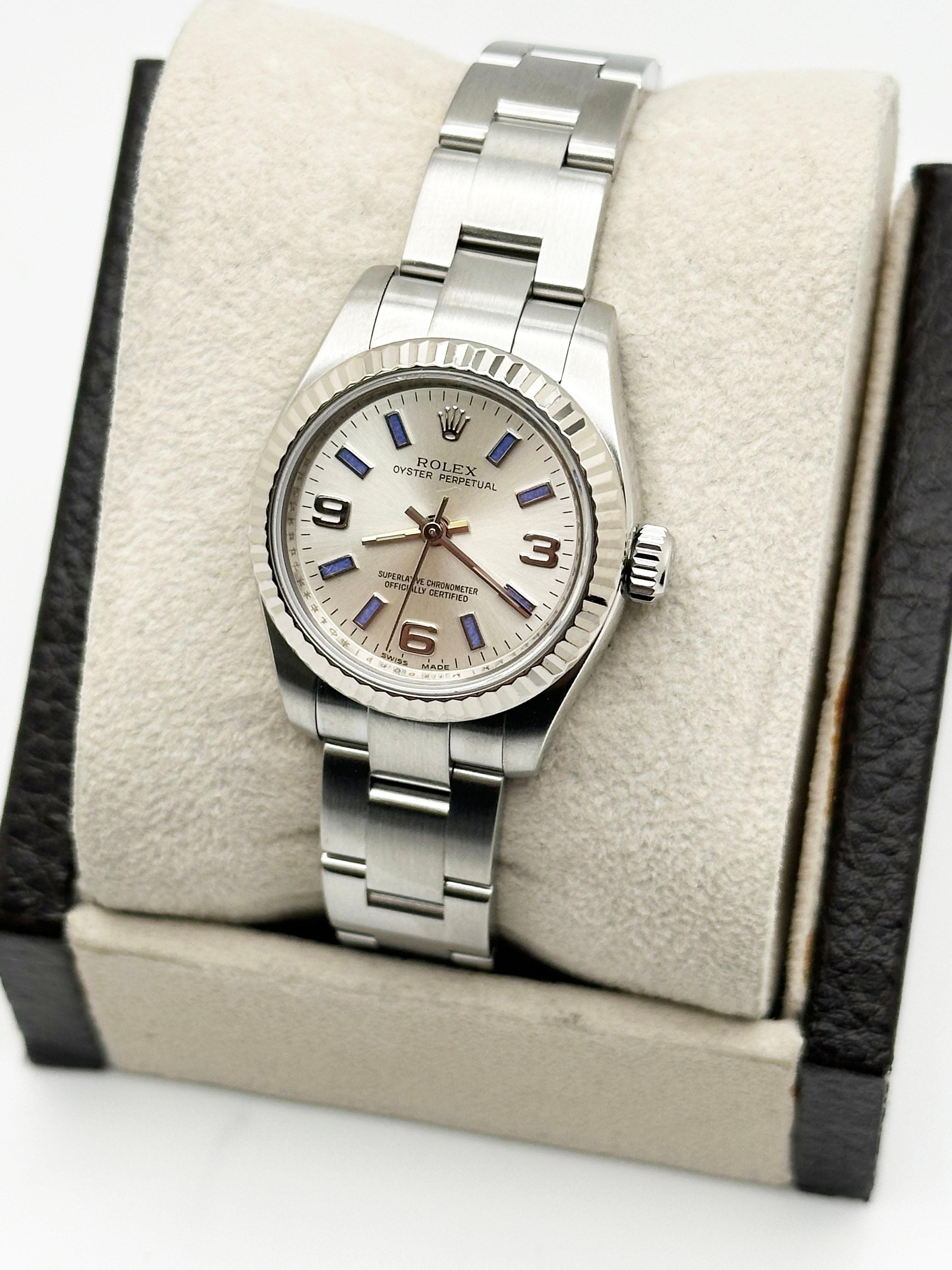 Women's Rolex Ladies Oyster Perpetual 176234 Silver Blue Arabic Dial Stainless Box Paper For Sale