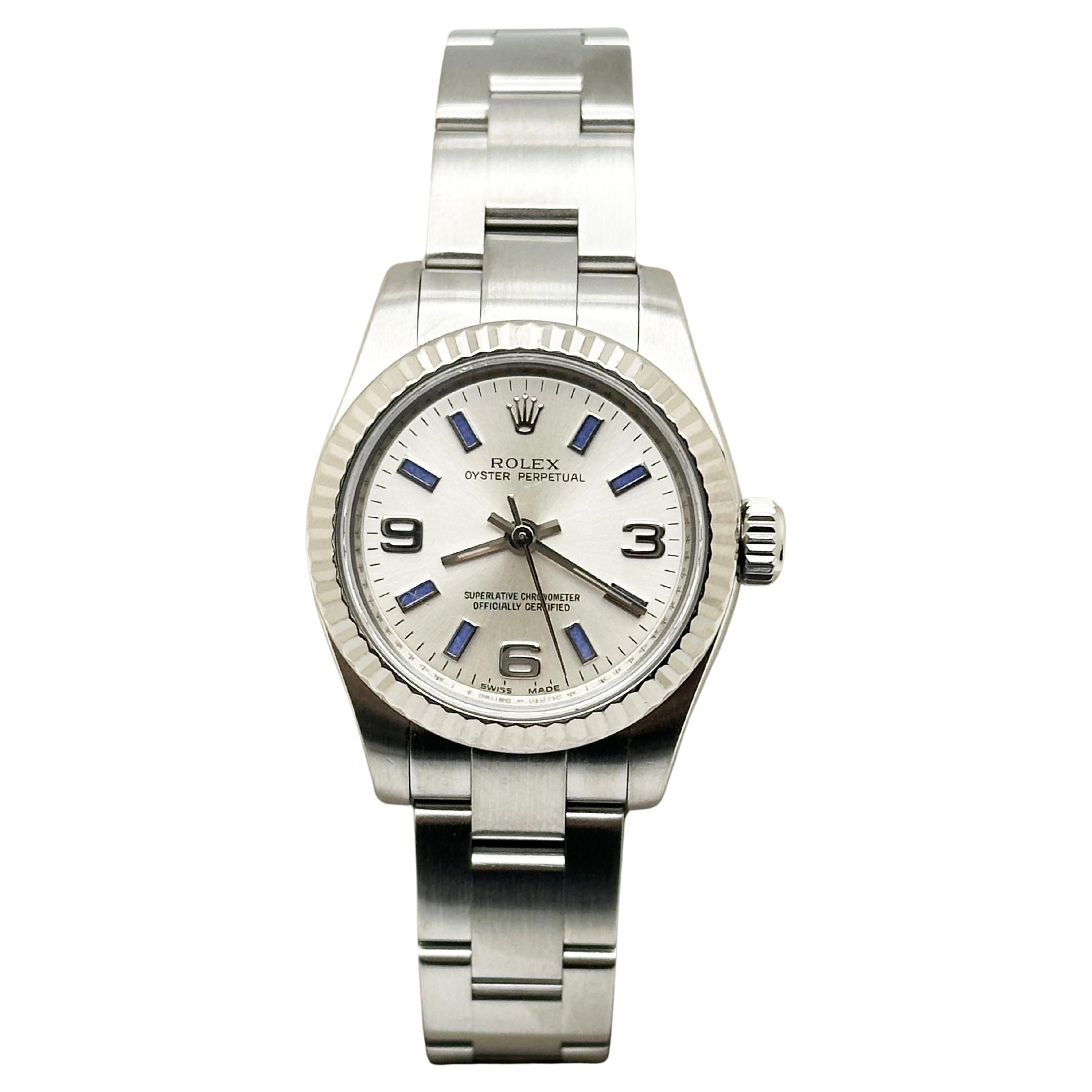 Rolex Ladies Oyster Perpetual 176234 Silver Blue Arabic Dial Stainless Box Paper For Sale