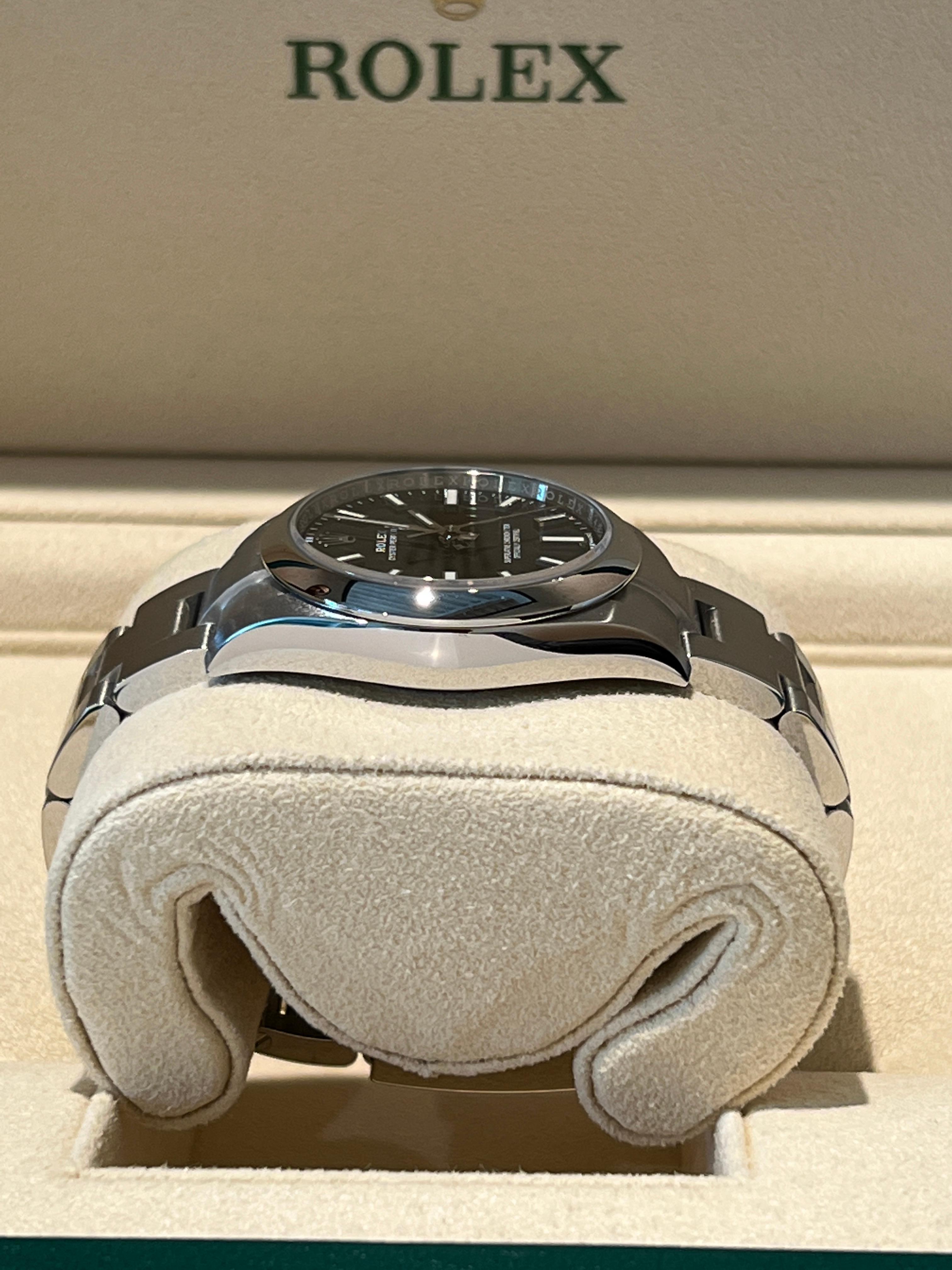 Women's Rolex Ladies Oyster Perpetual, Black Dial, Ref# 124200, 2021, Unworn Watch For Sale