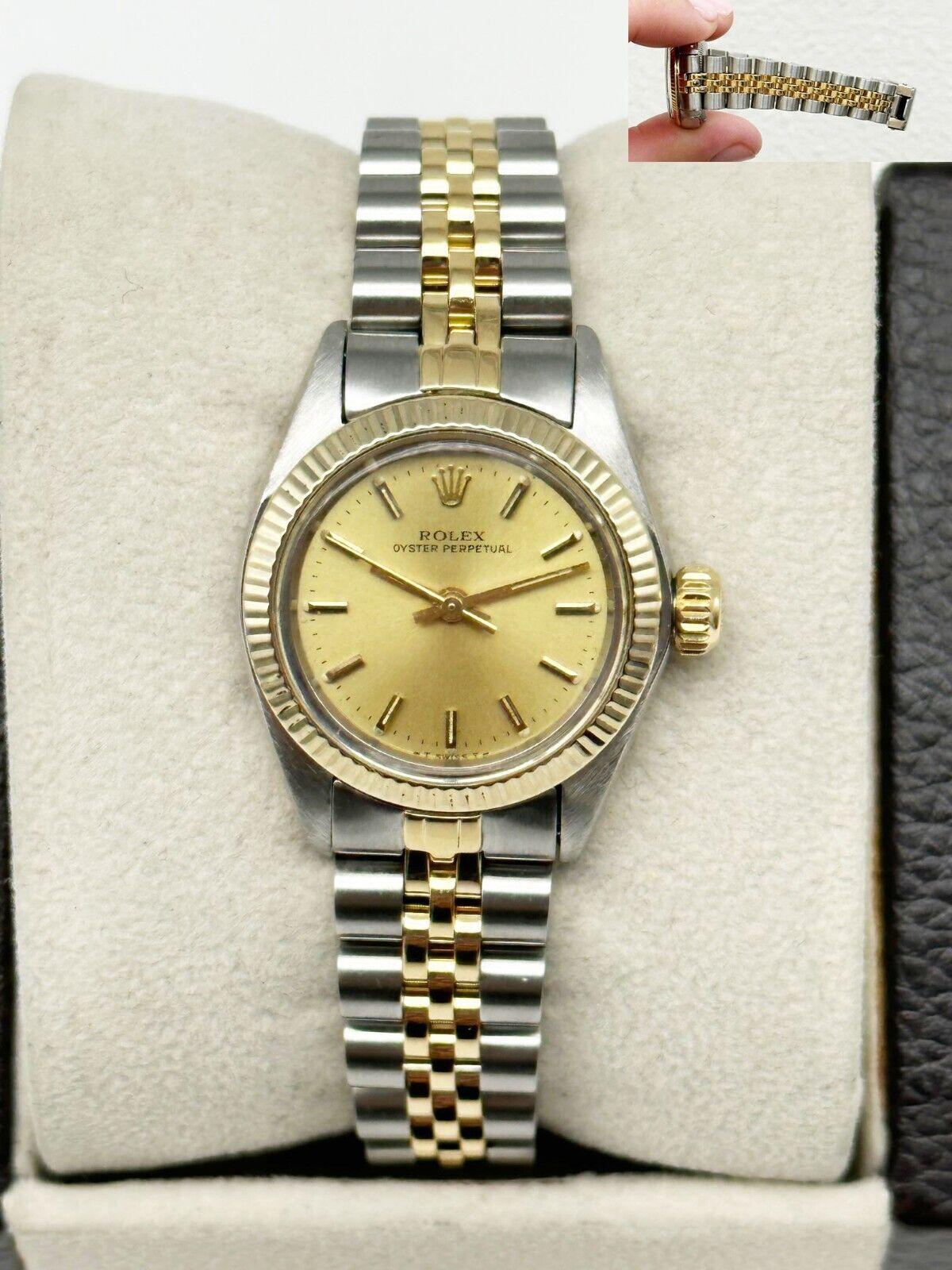 Style Number: 6719

 

Serial: 7234***


Year: 1982

 

Model: Ladies Oyster Perpetual

 

Case Material: Stainless Steel

 

Band: 18K Yellow Gold & Stainless Steel 

 

Bezel: 18K Yellow Gold

 

Dial: Champagne

 

Face: Acrylic

 

Case Size: