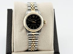 Rolex Damen Oyster Perpetual 67193 Schwarzes Zifferblatt 18K Gelbgold Edelstahl