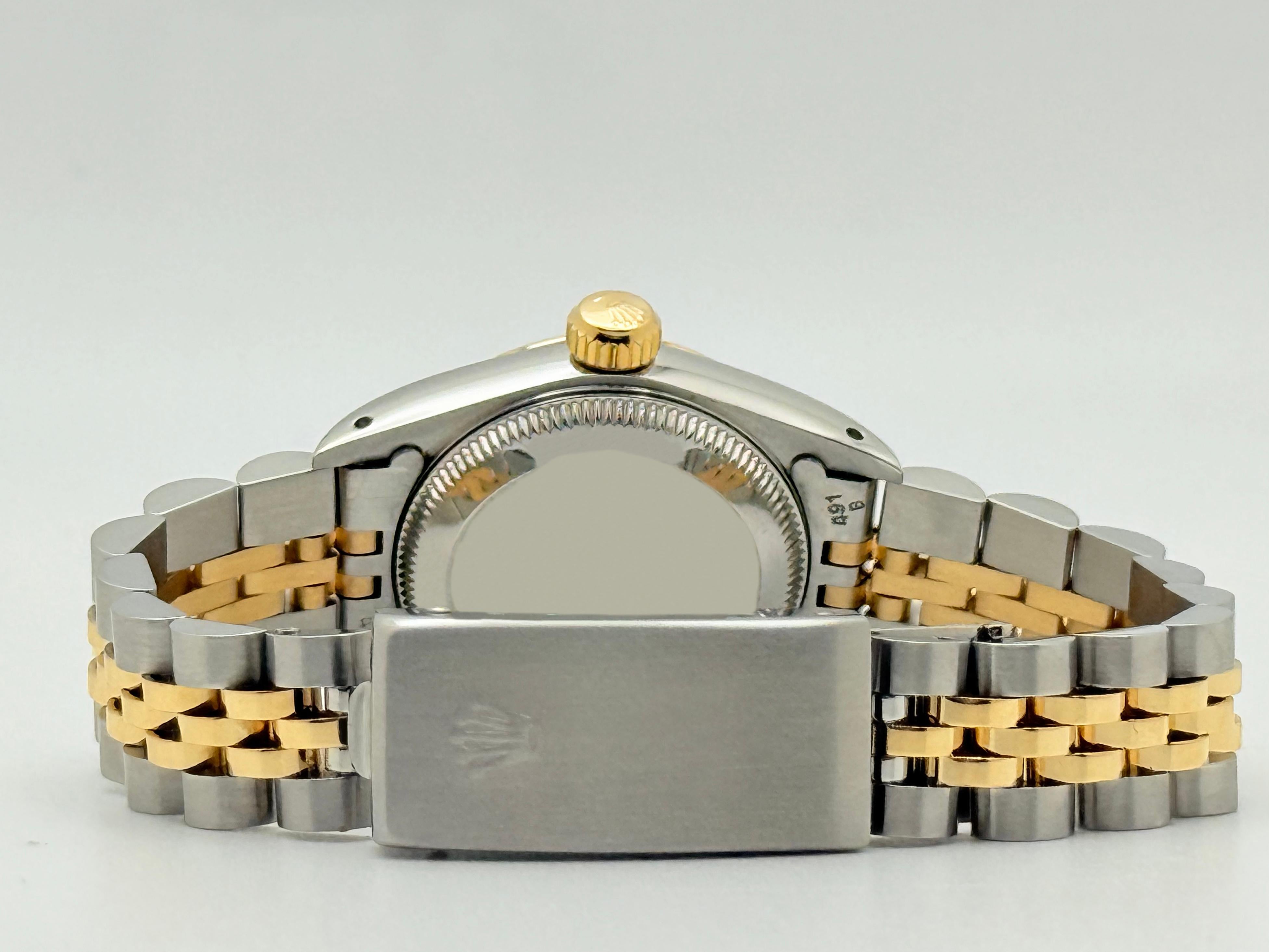 Rolex Ladies Oyster Perpetual 67193 Black Dial 18K Yellow Gold Steel Box Papers For Sale 2