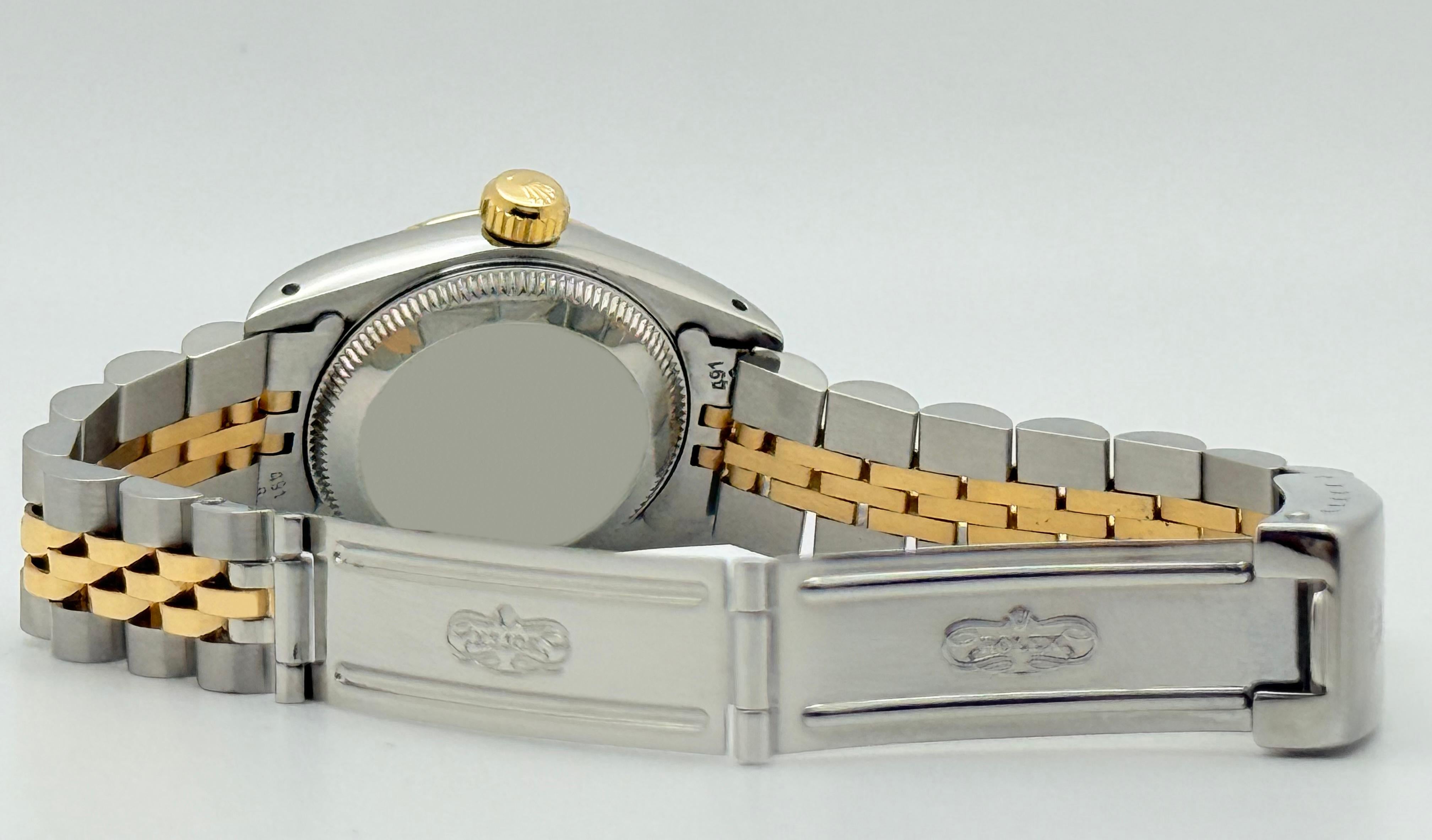 Rolex Ladies Oyster Perpetual 67193 Black Dial 18K Yellow Gold Steel Box Papers For Sale 3