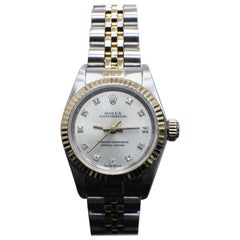 Rolex Ladies Oyster Perpetual 67193 Diamond Dial 18K Gold & Steel Box & Papers