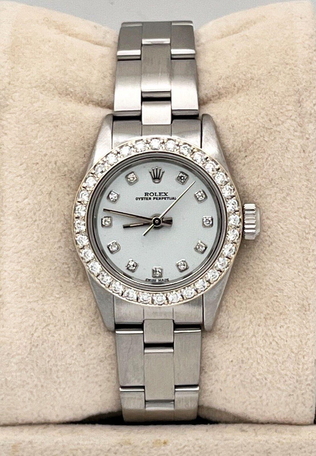 Rolex Ladies Oyster Perpetual 67194 Diamond Dial Diamond Bezel Stainless Steel For Sale 2