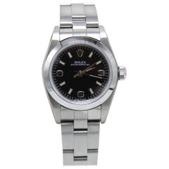 Rolex Ladies Oyster Perpetual 76080 Black Dial Stainless Steel Watch