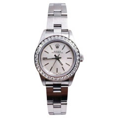 Rolex Ladies Oyster Perpetual 76080 Diamond Bezel Stainless Steel Box Papers