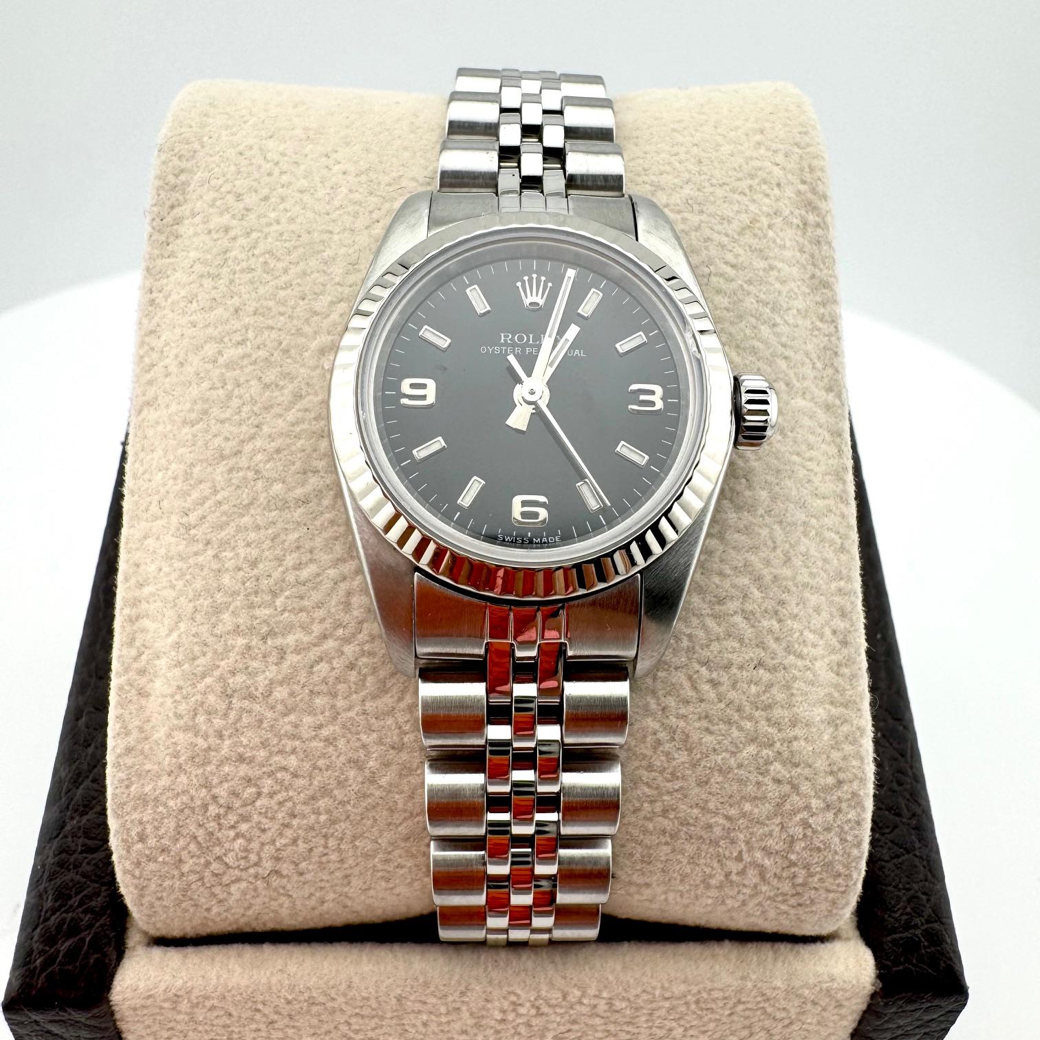 Rolex Ladies Oyster Perpetual 76094 Black Dial Stainless Steel Jubilee For Sale 1