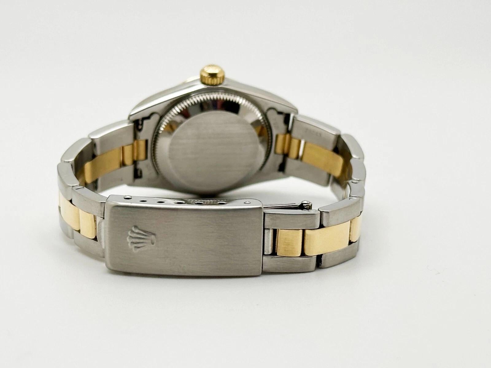 Rolex Ladies Oyster Perpetual 76183 Black Dial 18K Yellow Gold Stainless Steel For Sale 2